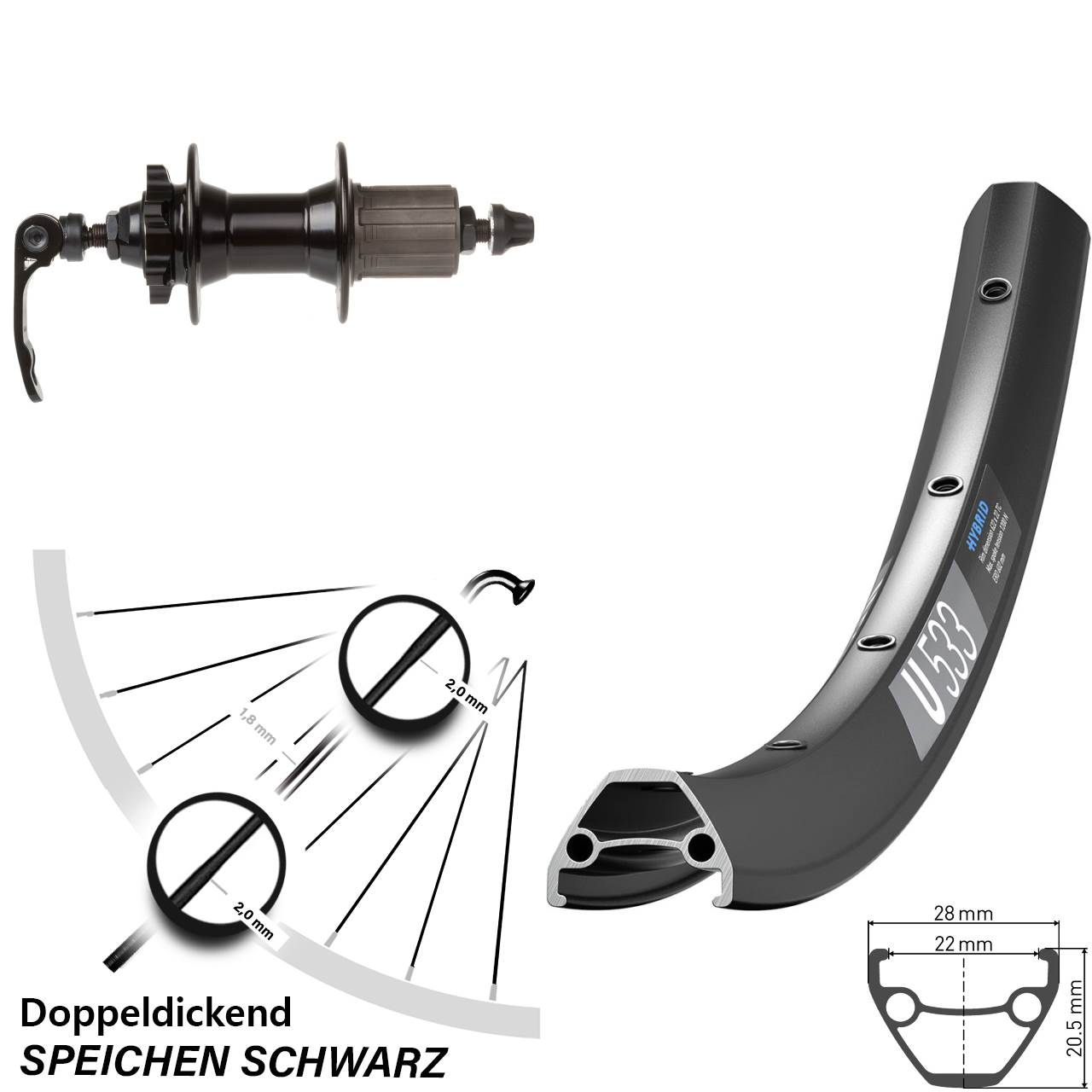 DT Swiss U 533 Novatec 28-29 Zoll 6-Loch Hinterrad für Schnellspanner 8-11 fach HG