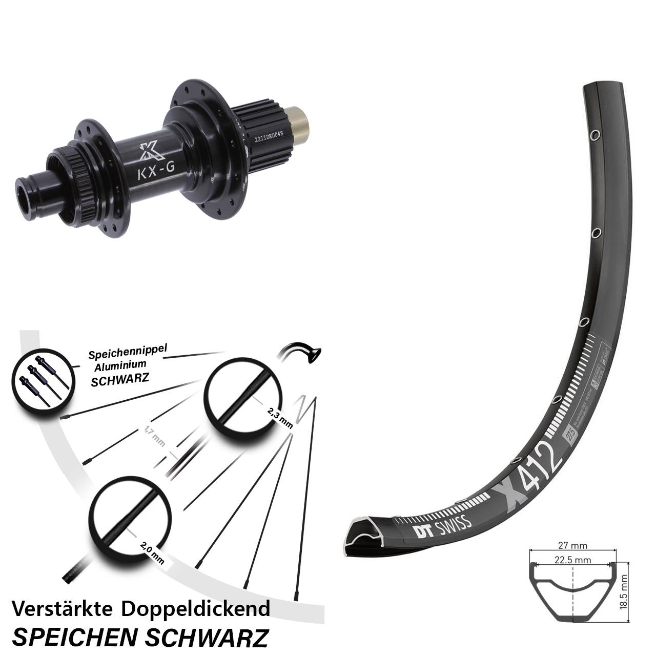 DT Swiss X 412 KX-G Steckachse Centerlock 29 Zoll Hinterrad 12x142 Micro Spline