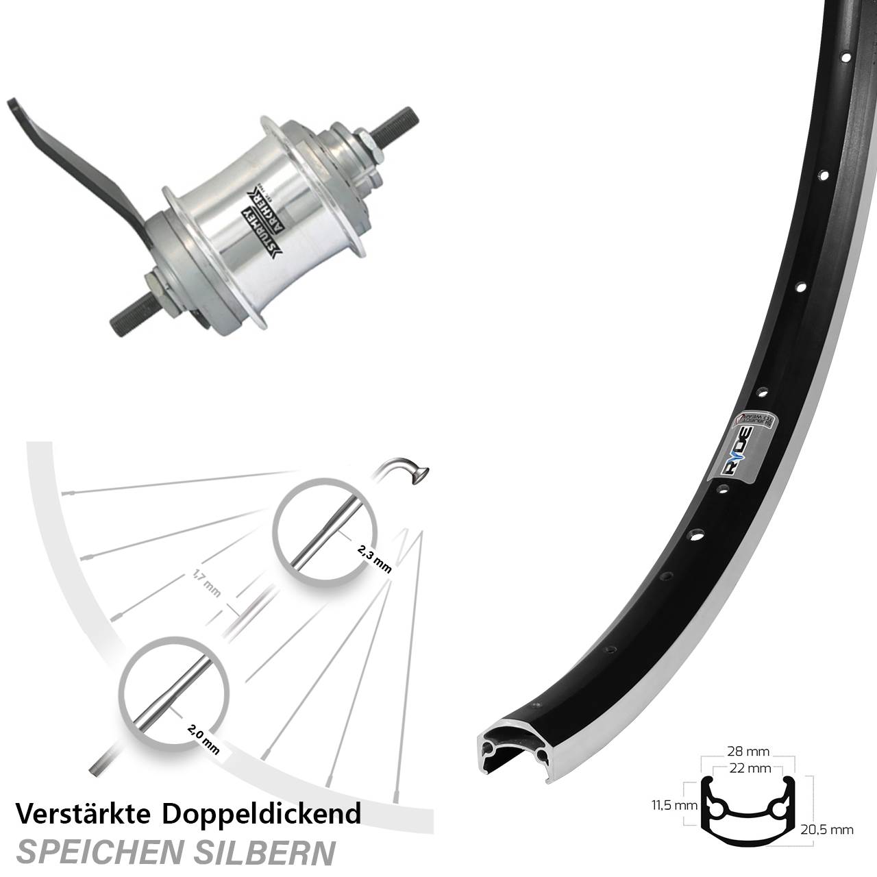 Sturmey Archer Duomatic Ryde Andra 35 27,5 Zoll Hinterrad