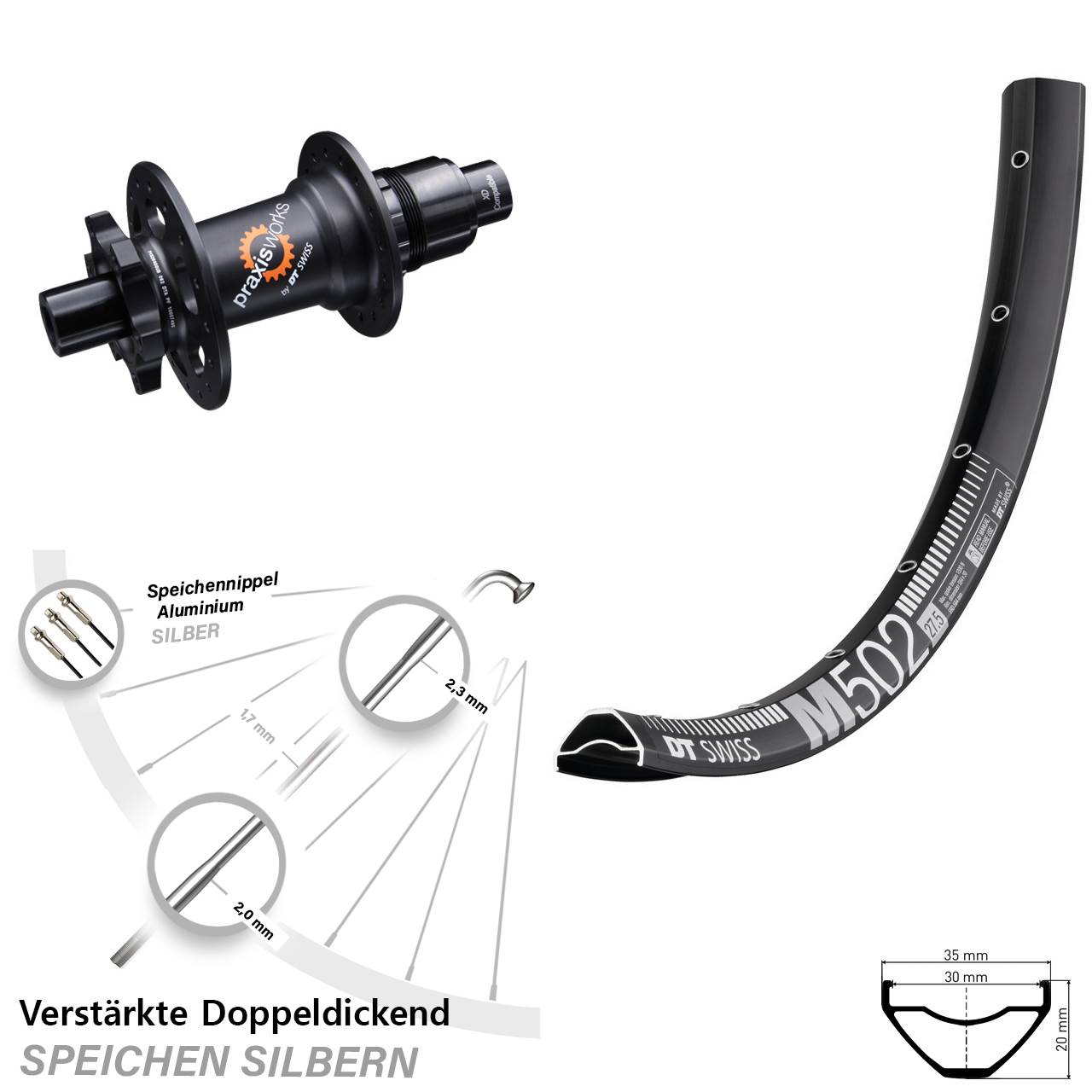 DT Swiss M 502-350 Ratchet 36 29 Zoll Hinterrad 6-Loch 12x142 SRAM XD