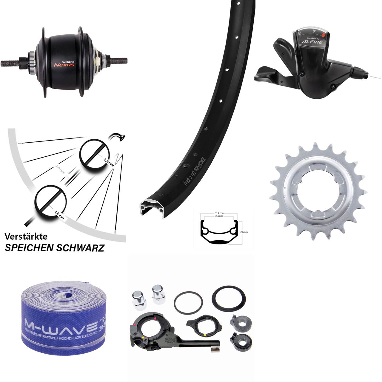 24 Zoll Hinterrad Ryde Andra 40 Shimano Nexus 8-Gang Disc