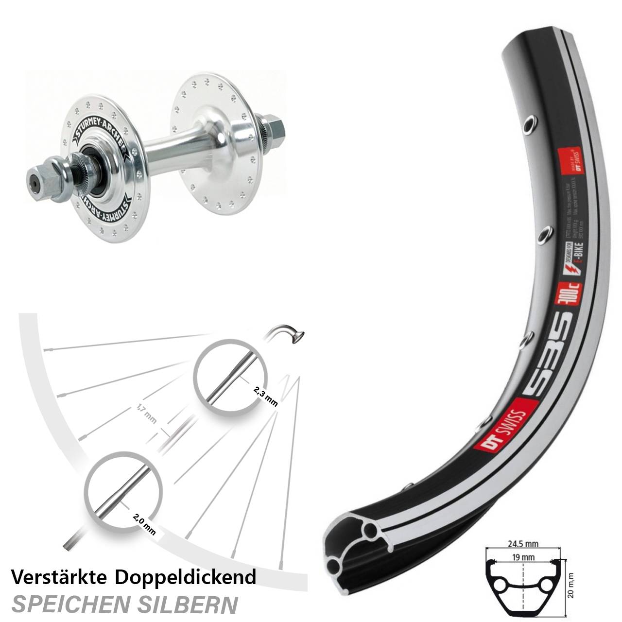 DT Swiss 535 Sturmey Archer HBT30-F 28 Zoll Vorderrad Vollachse