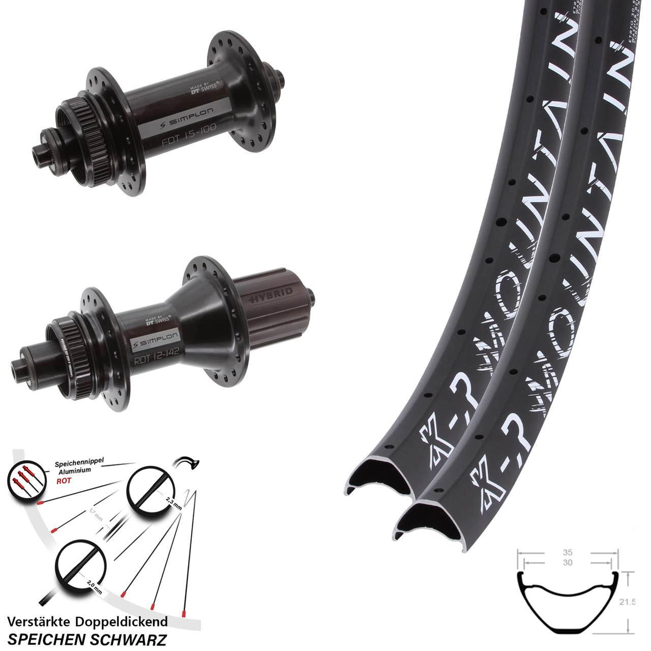 29 Zoll KX-R Mountain DT Swiss 370 Hybrid Disc Laufradsatz für Schnellspanner 8-11 fach