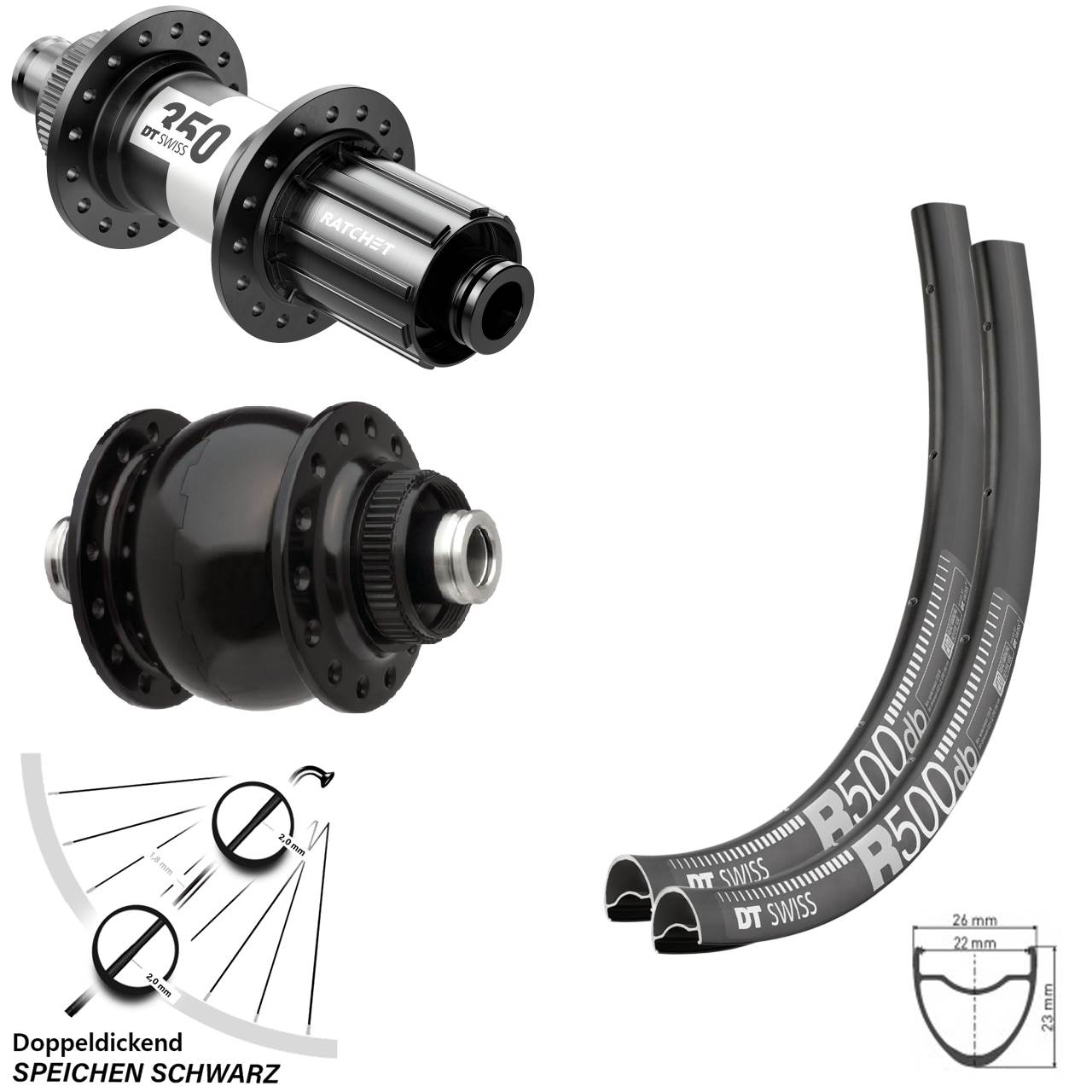 DT Swiss R 500-350 Road SONdelux 28 Zoll Laufradsatz 12x100/142 11-12 fach HG