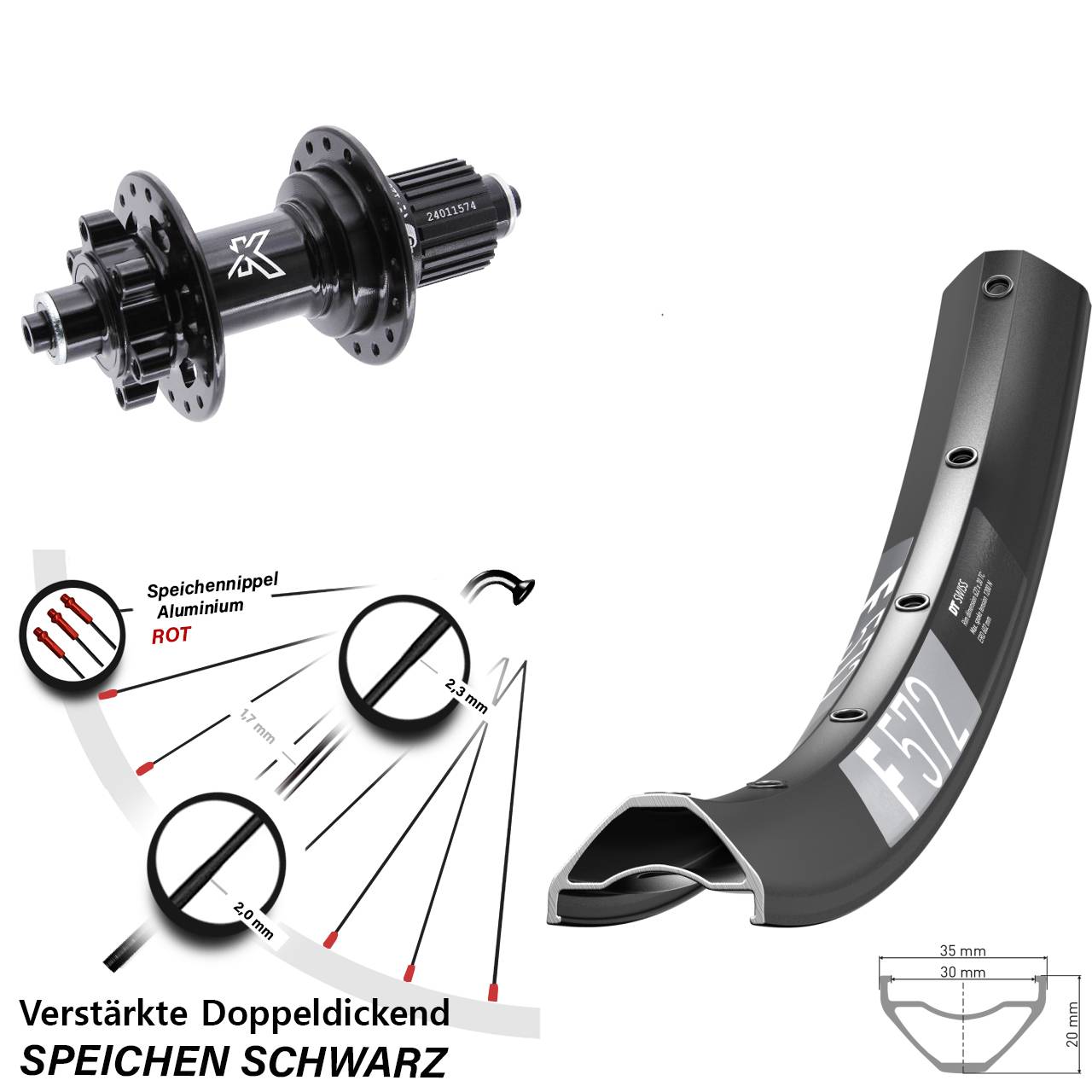 29 Zoll DT Swiss F 572 KX-M Disc Laufrad QR Shimano Micro Spline