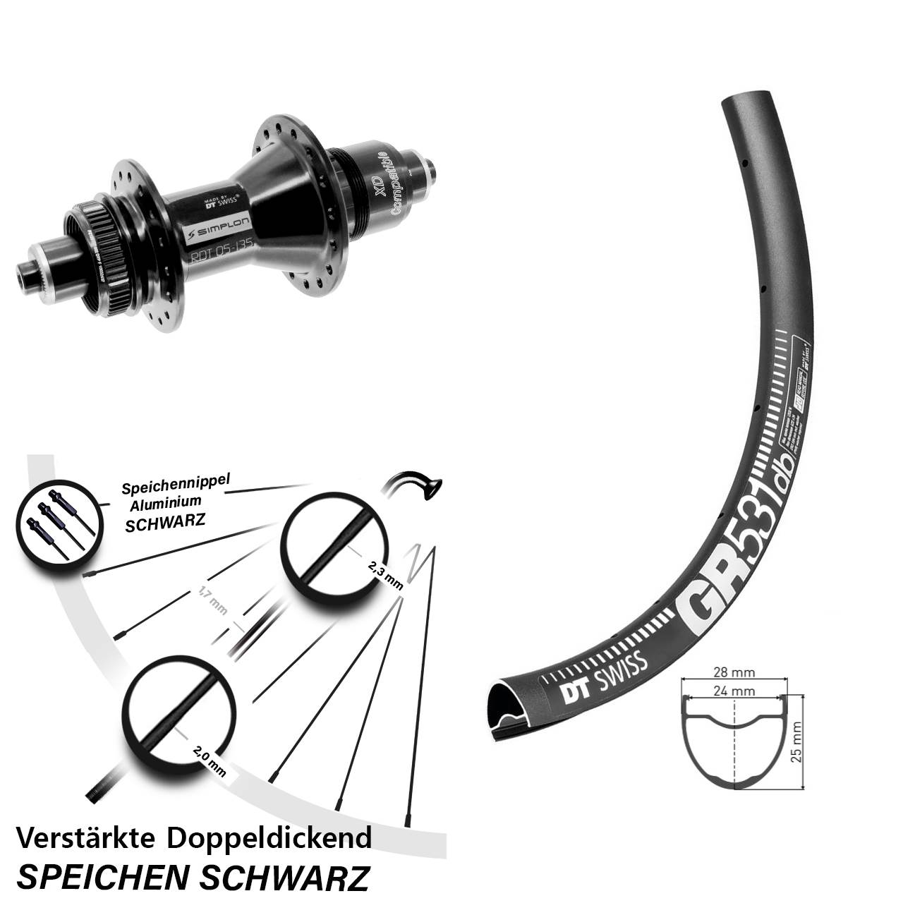 Hinterrad Centerlock 28 Zoll DT Swiss GR531-370 XD QR