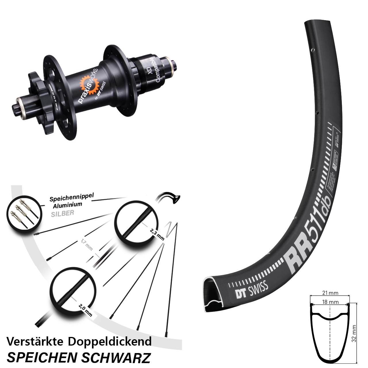 6-Loch Hinterrad QR 28 Zoll DT Swiss RR 511 DT Swiss 350 XD 11-12 fach