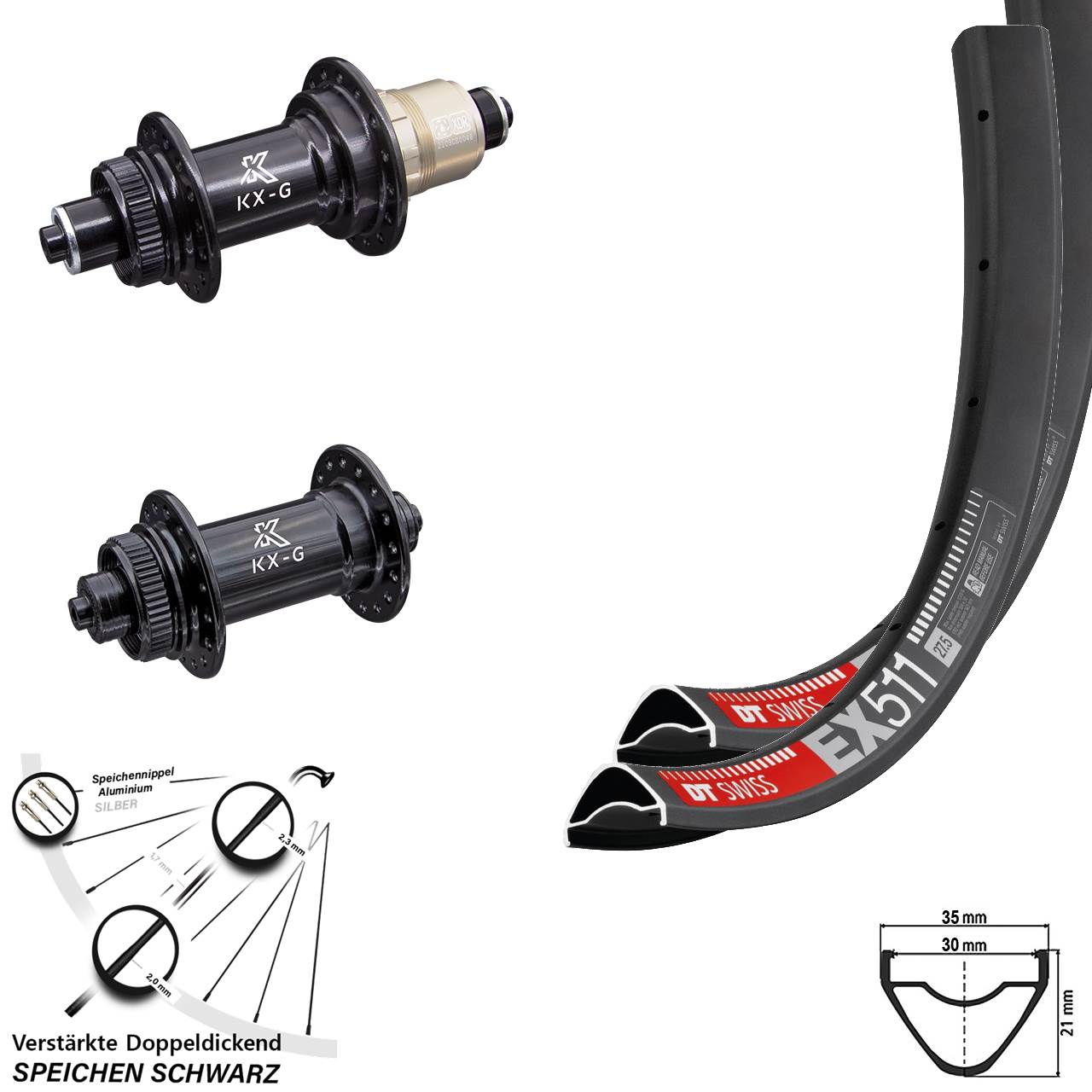 DT Swiss EX511 KX-G 27,5/29 Zoll Disc Laufradsatz für Schnellspanner SRAM XDR