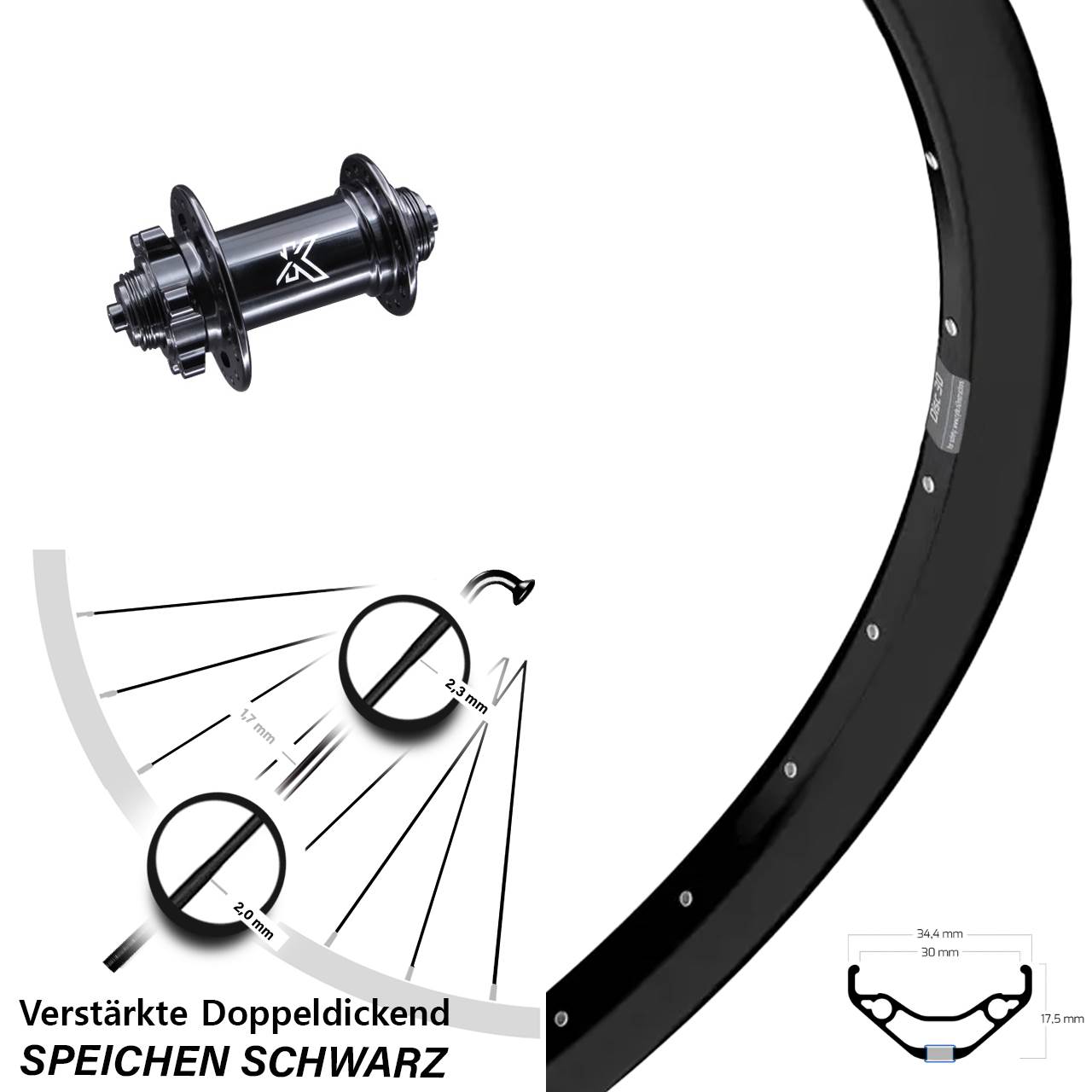 27,5 Zoll Ryde Disc 30 KX-M Vorderrad QR