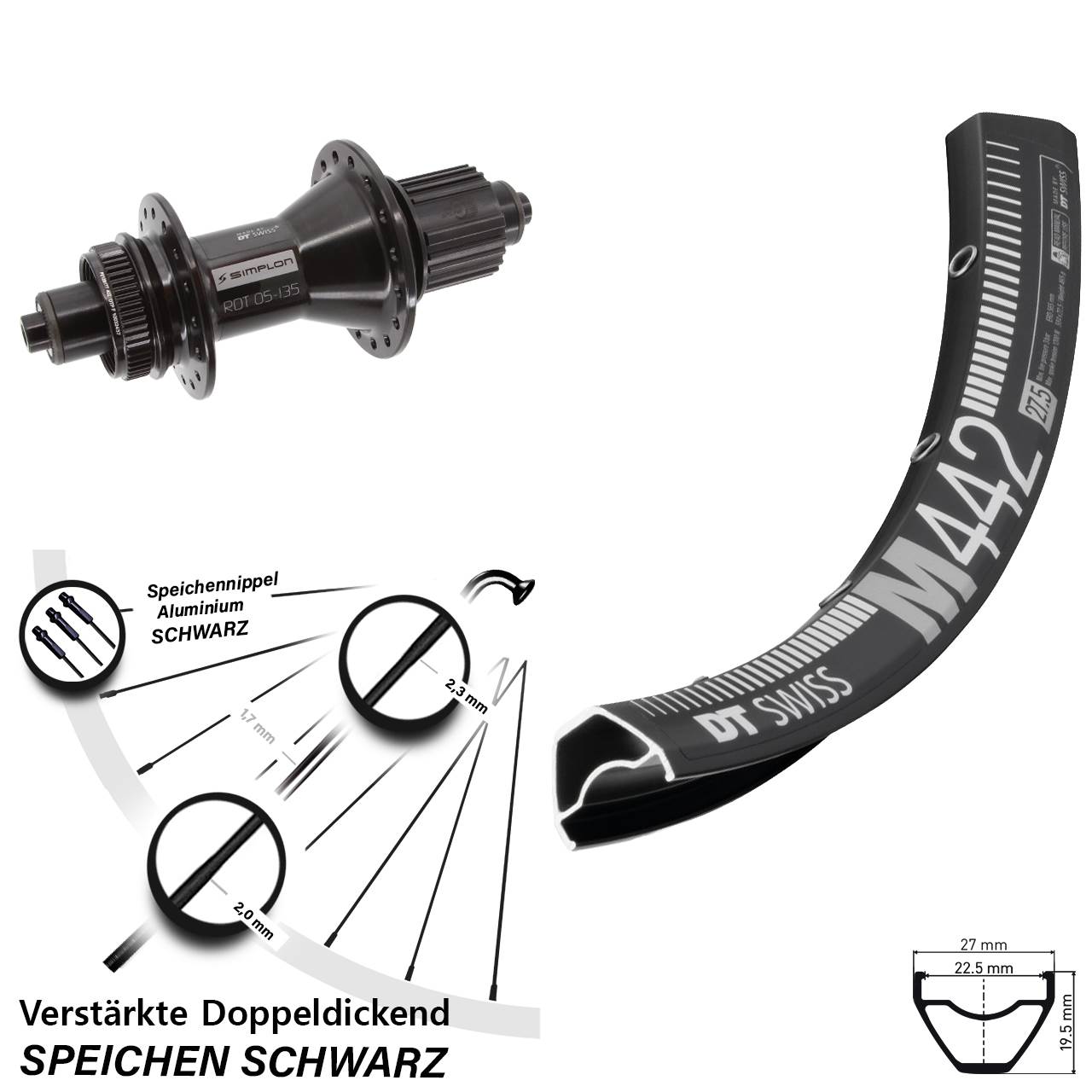 Centerlock Hinterrad QR 28 Zoll DT Swiss M442-370 Hybrid Shimano Micro Spline