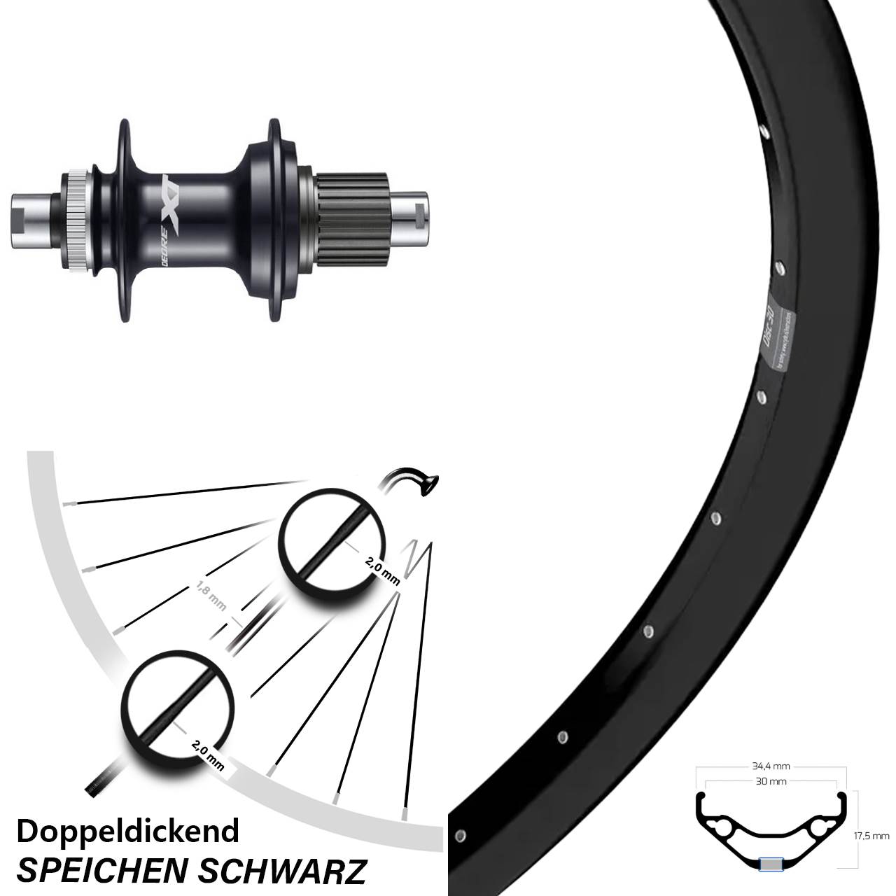 29 Zoll Ryde Disc 30 Hinterrad Shimano XT Micro Spline 12x142