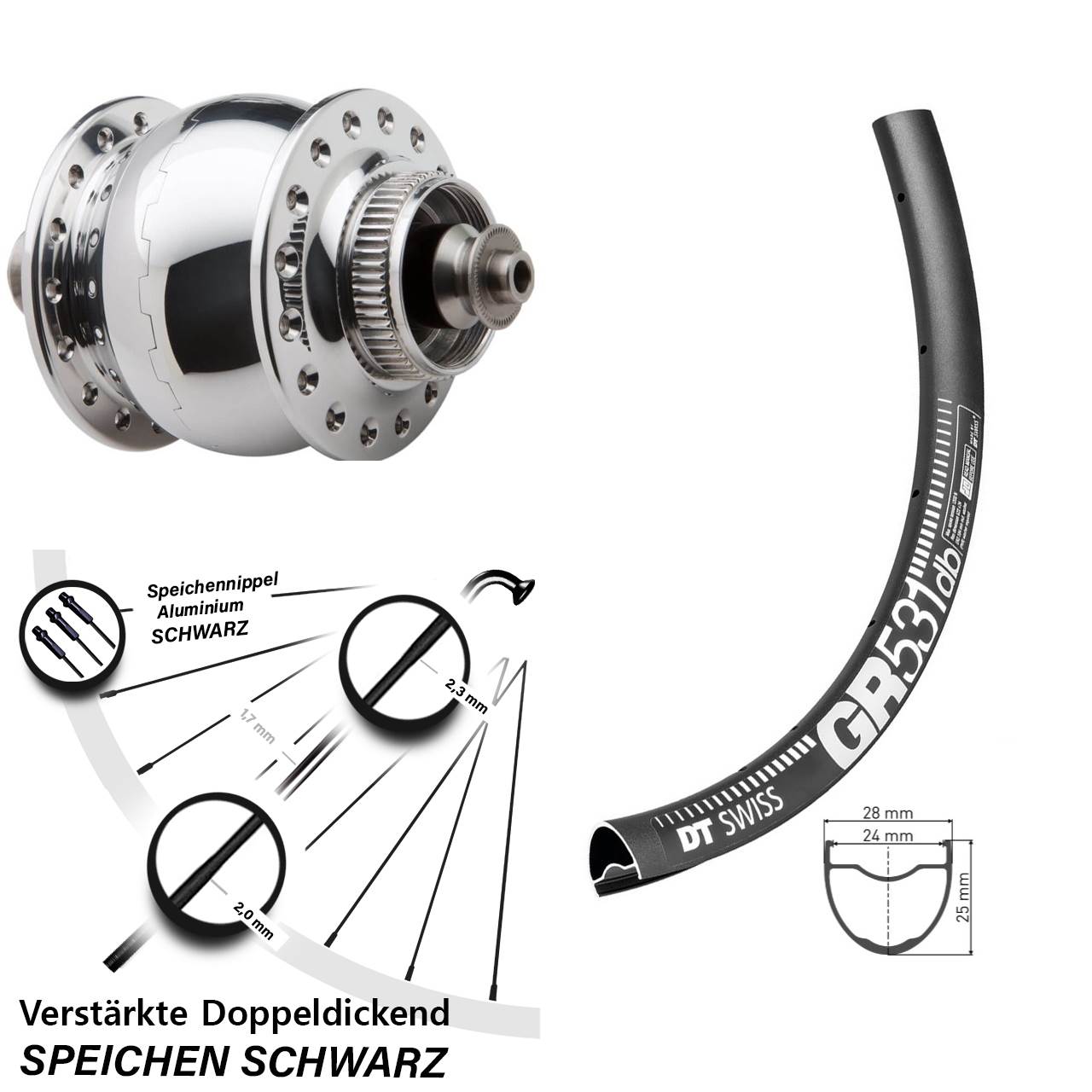 SON 28 Zoll DT Swiss GR 531 Centerlock Vorderrad mit Nabendynamo für Schnellspanner