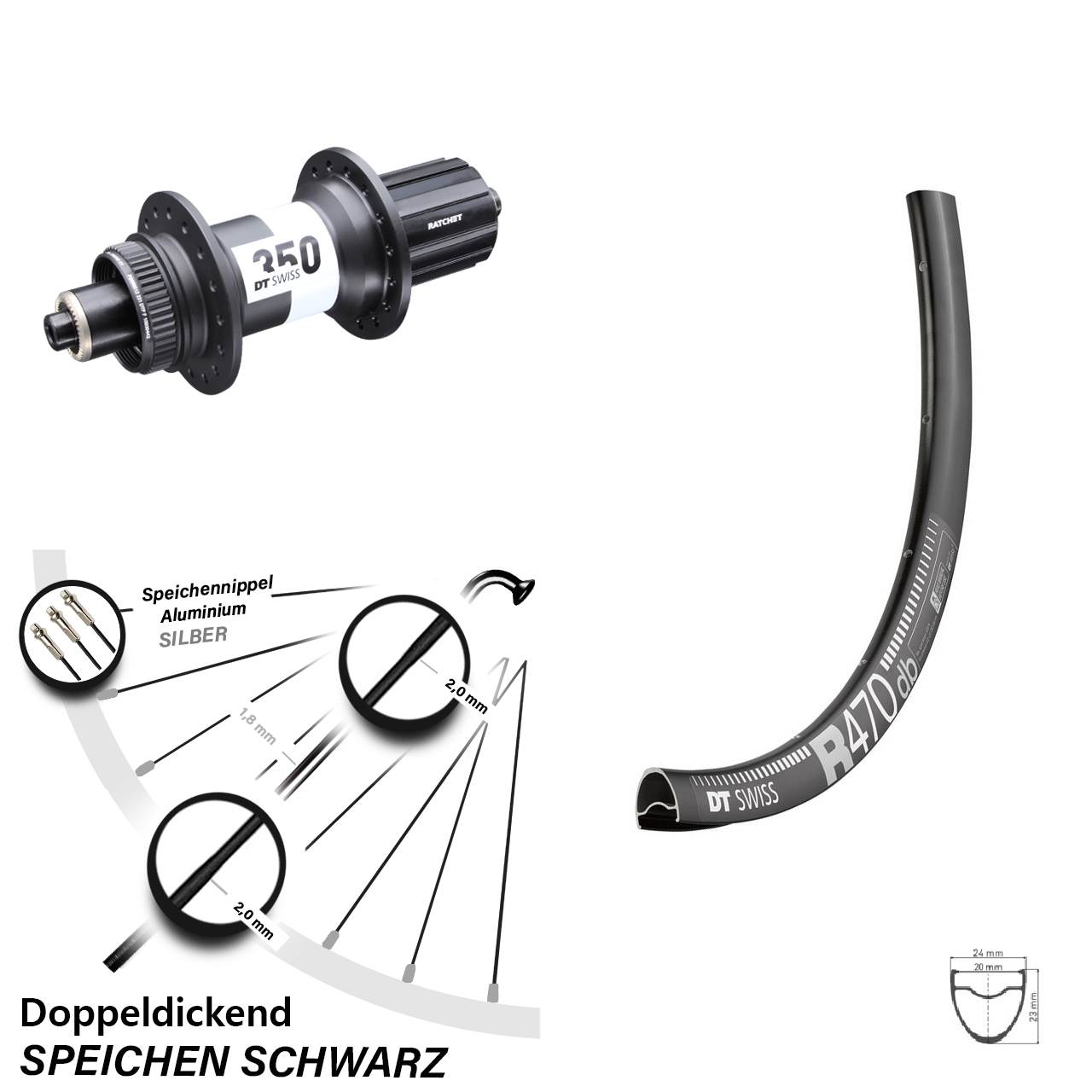 28 Zoll Hinterrad Road Disc 350 DT Swiss R 470 DB Centerlock 11-fach