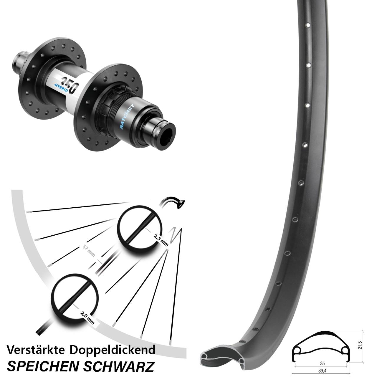 Ambrosio E35 DT Swiss 350 Hybrid 29 Zoll Disc Hinterrad 12x148 SRAM XD