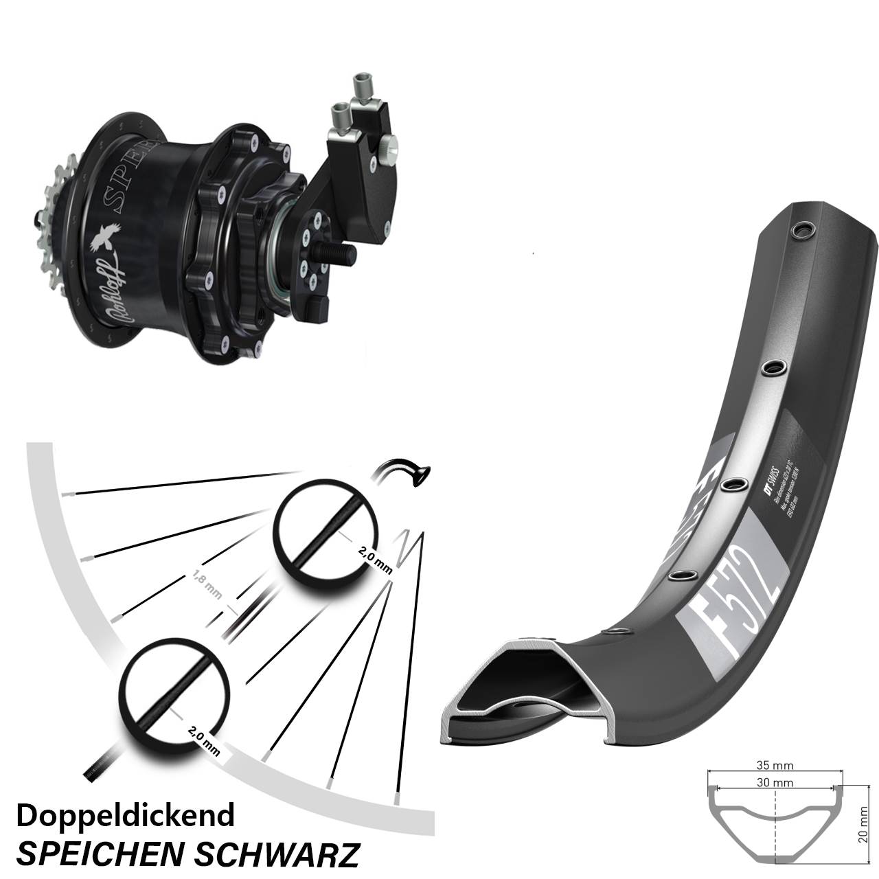 Hinterrad 29 Zoll DT Swiss F 572 Rohloff Speedhub 500/14 TS DB OEM Tandem schwarz