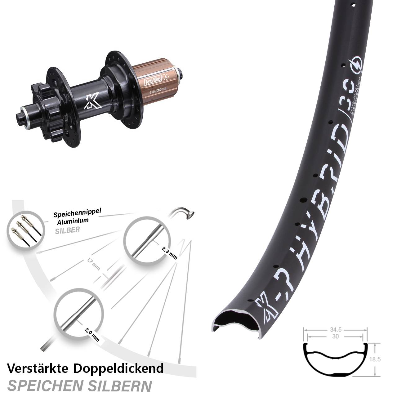 KX-MR Hybrid 30 29 Zoll 6-Loch Hinterrad für Schnellspanner 8-12 fach