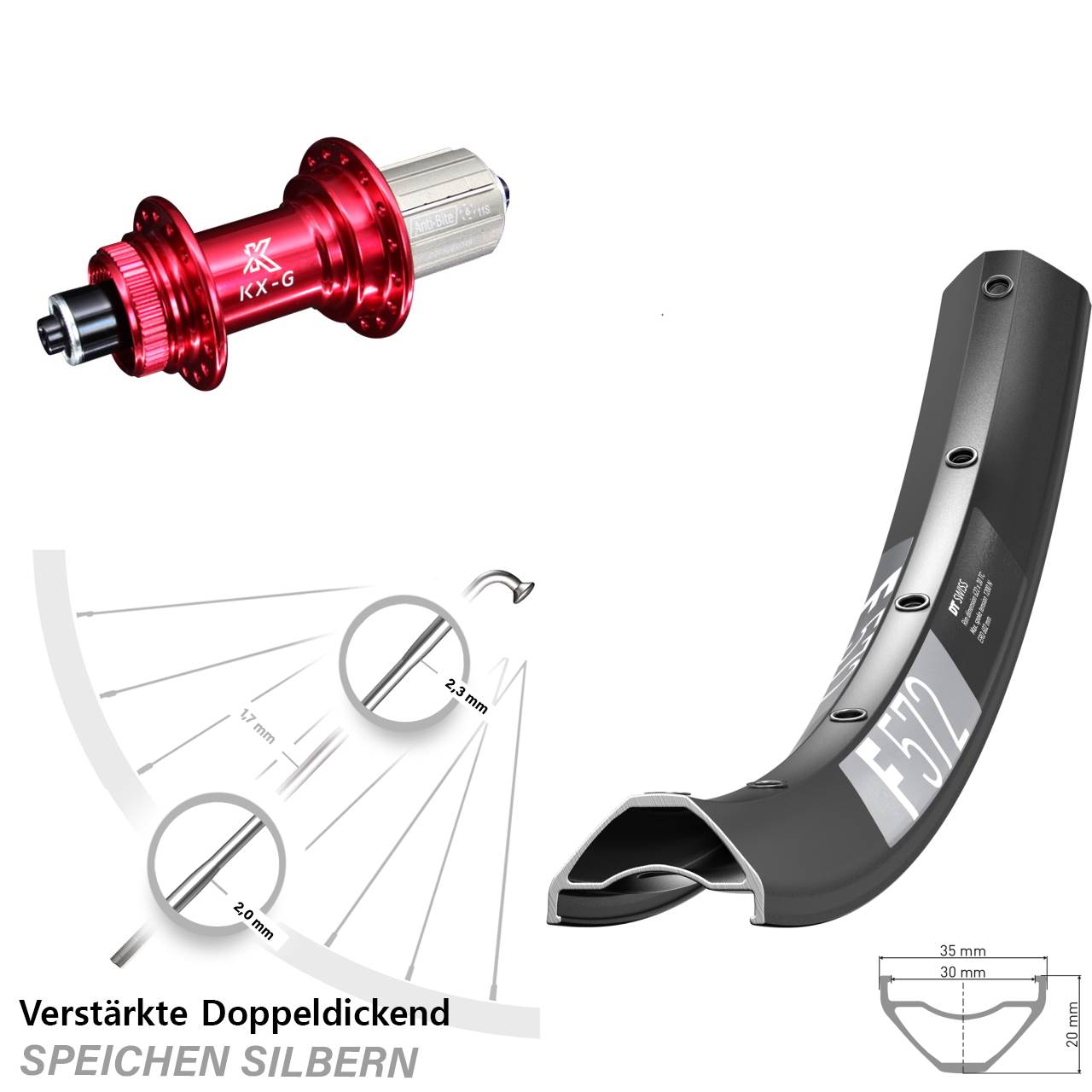 29 Zoll DT Swiss F 572 KX-G rot Disc Laufrad für Schnellspanner 8-12 fach