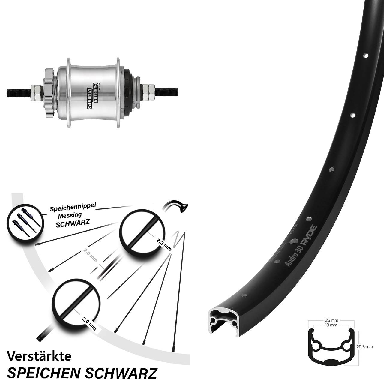 28 Zoll Hinterrad Ryde Andra 30 Disc Sturmey Archer Automatic 2 Gang