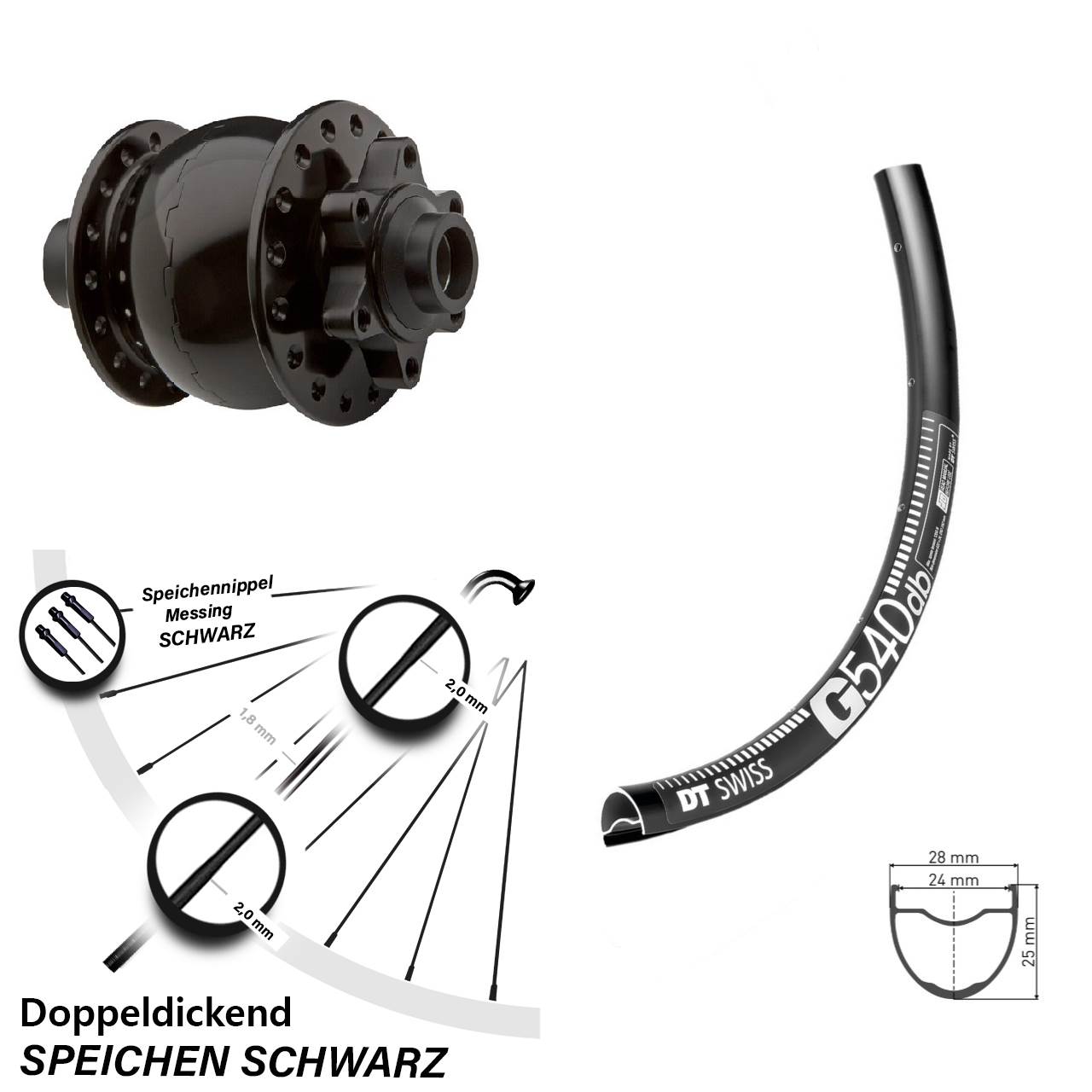 DT Swiss G 540 6-Loch Nabendynamo Son 28 Zoll 15x100