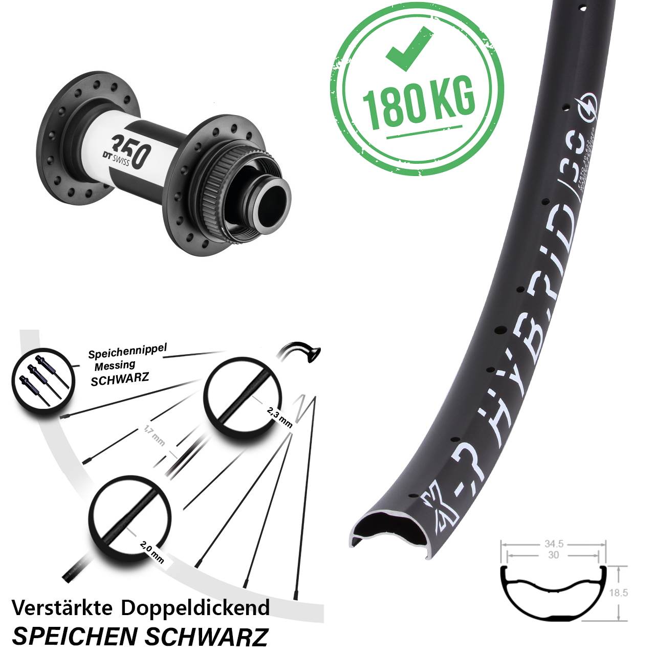 Disc Laufrad 29 Zoll KX-R Hybrid 30 DT Swiss 350 15x110 Boost