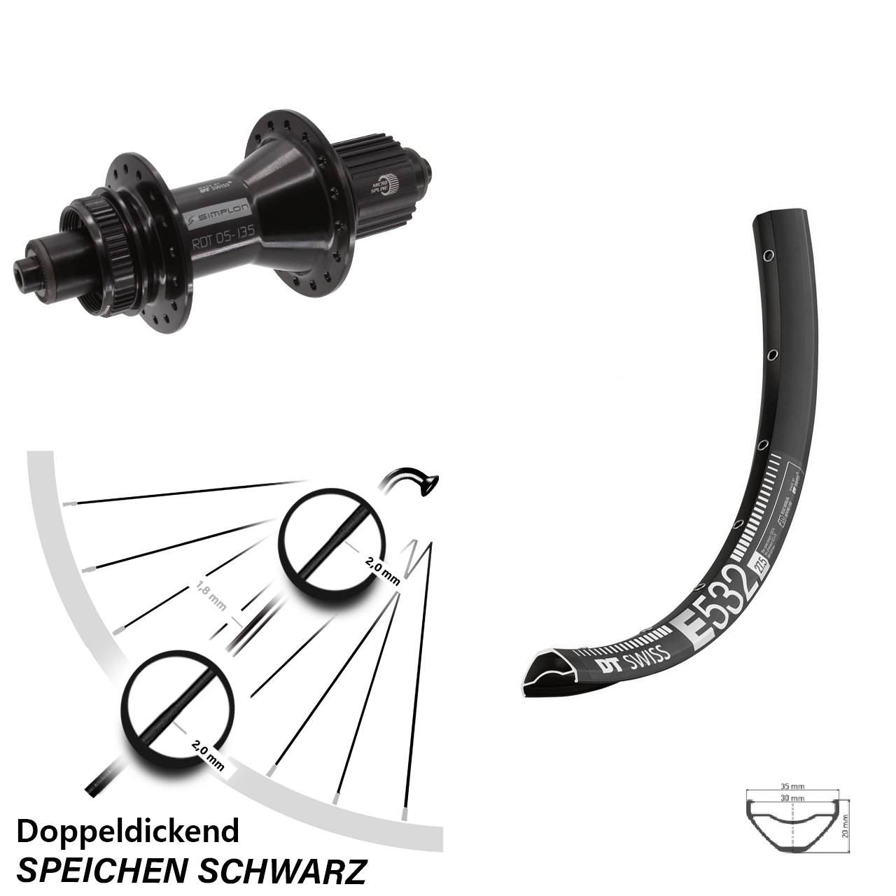 Hinterrad Centerlock für Schnellspanner 29 Zoll DT Swiss E 532-370 Hybrid Shimano Micro Spline