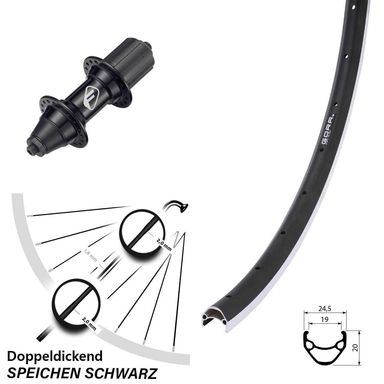 Gora 19 Formula FM-32 26 Zoll Hinterrad für Schnellspanner 8-11 fach HG