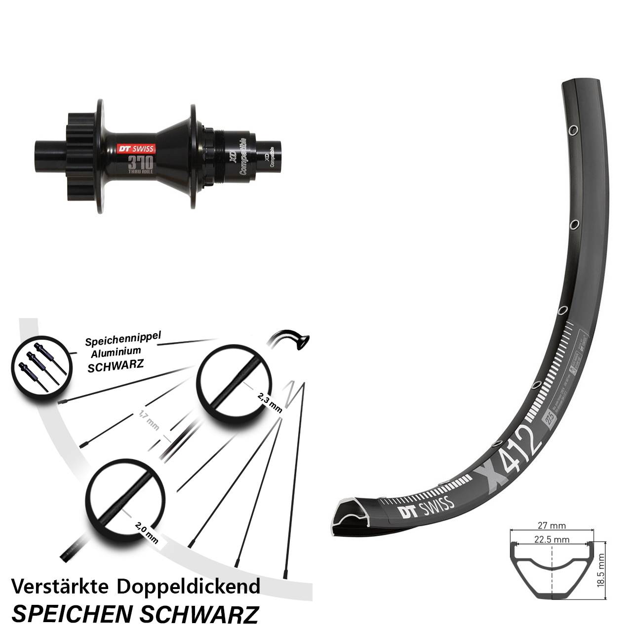 29 Zoll Hinterrad 6-Loch X412 DT Swiss 370 Sram XD 12x142