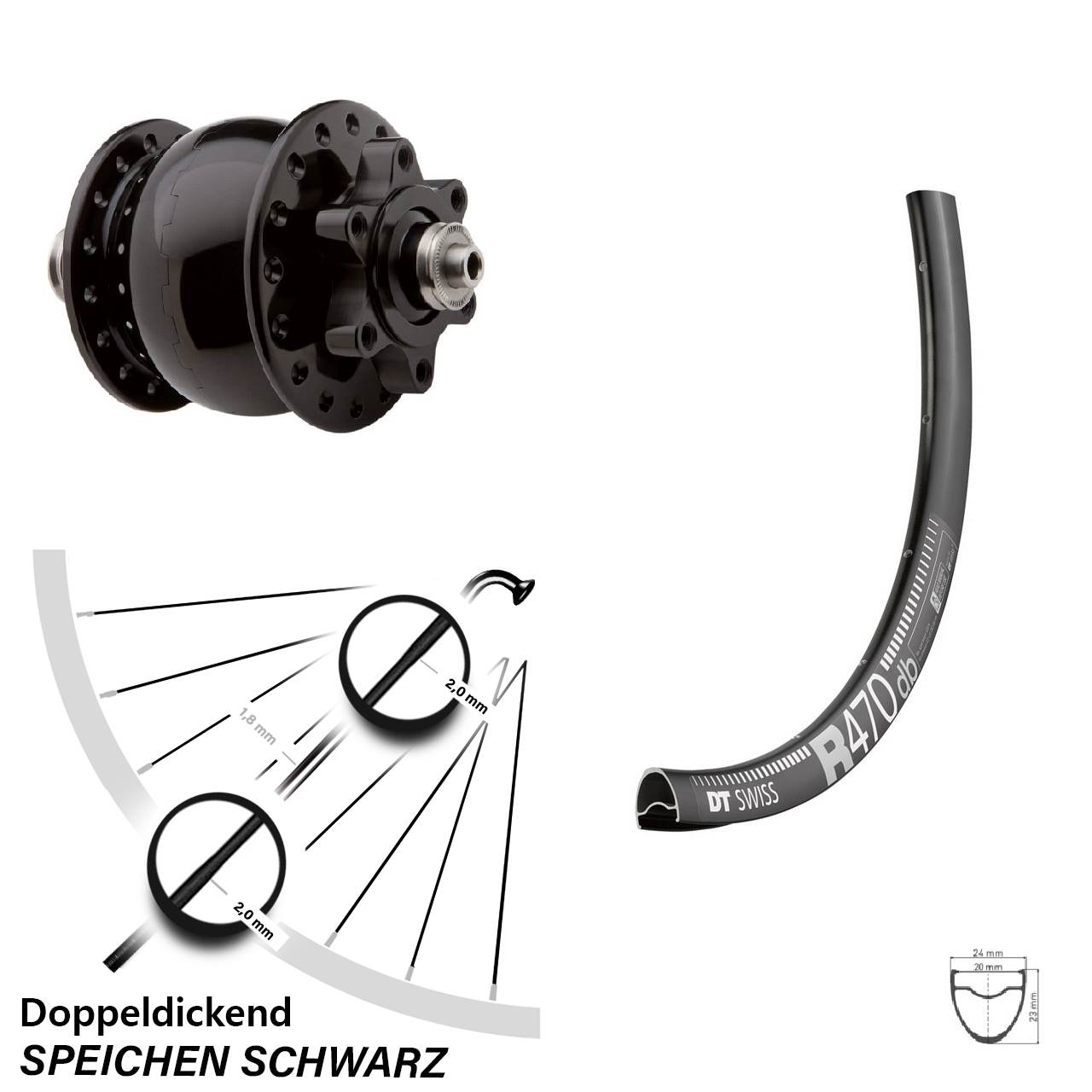 Vorderrad 28 Zoll DT Swiss R 470 Disc Dynamo SON28 6-Loch