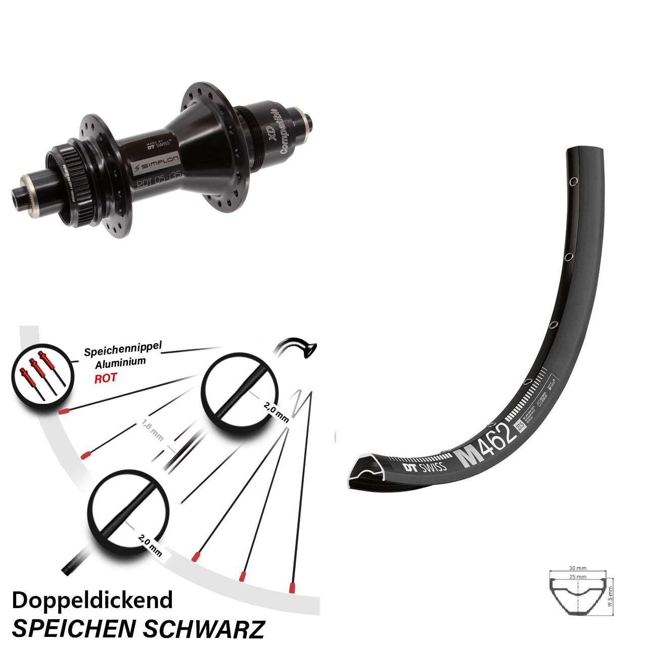 650B DT Swiss M462-370 Centerlock Hinterrad für Schnellspanner XD 11-12 fach