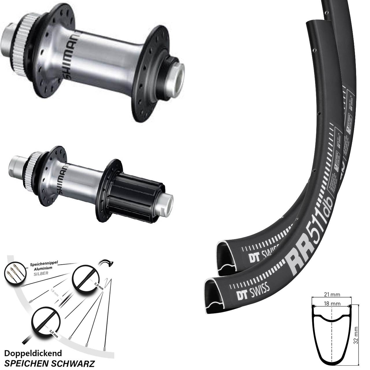Laufradsatz 28 Zoll DT Swiss RR 511 Shimano RS 770 8-12 fach Tubeless