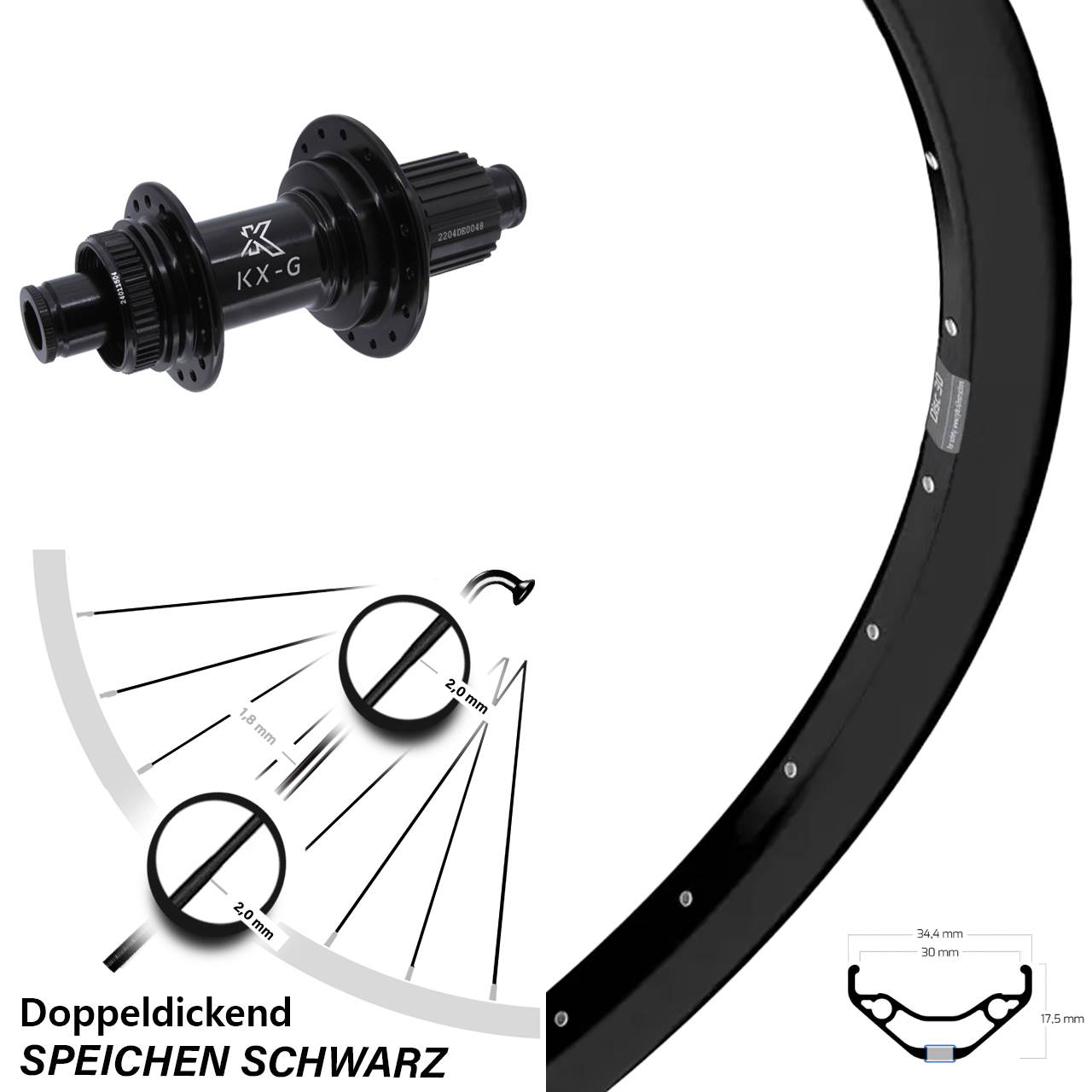 Ryde Disc 30 27,5 Zoll Hinterrad KX-GS Micro Spline 12x142