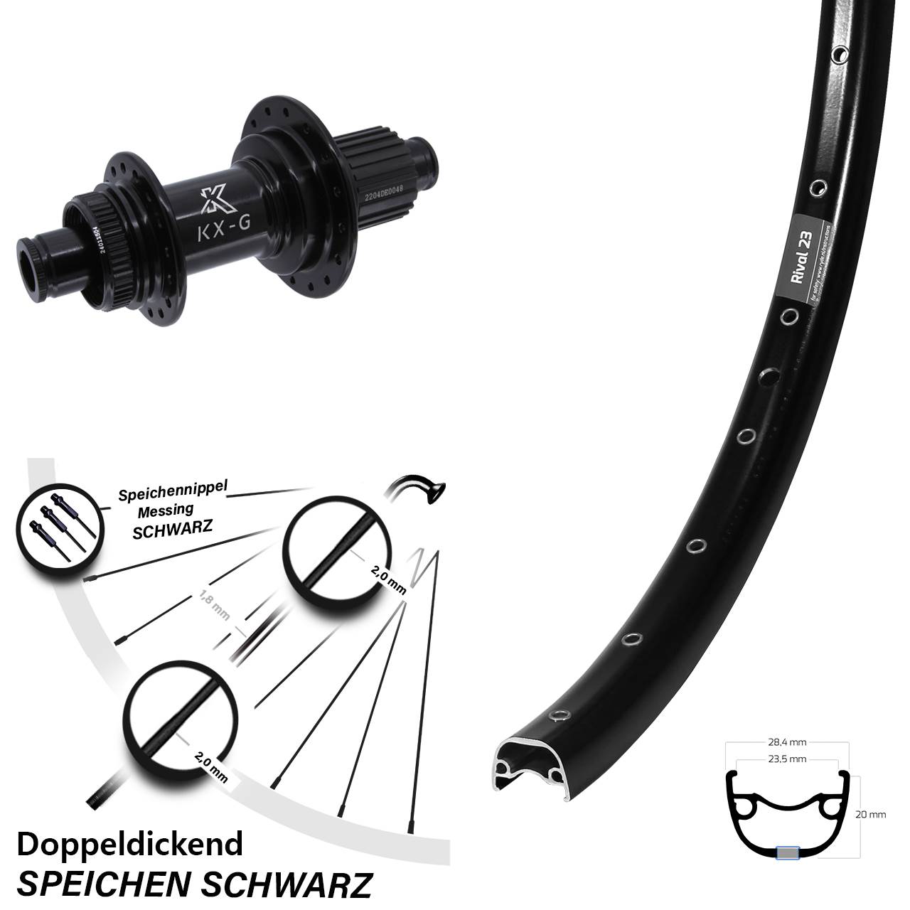 27,5 Zoll Hinterrad Ryde Rival 23 KX-GS Micro Spline 12x142