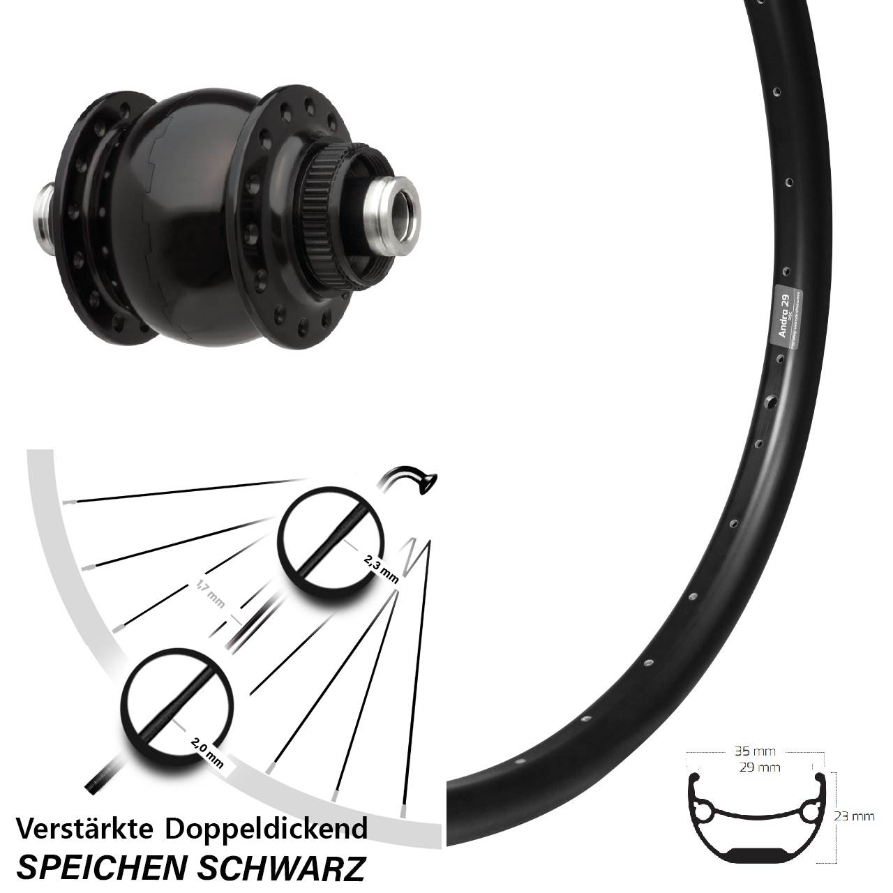 SON 28 Ryde Andra 29 Zoll Nabendynamovorderrad Centerlock 12x100