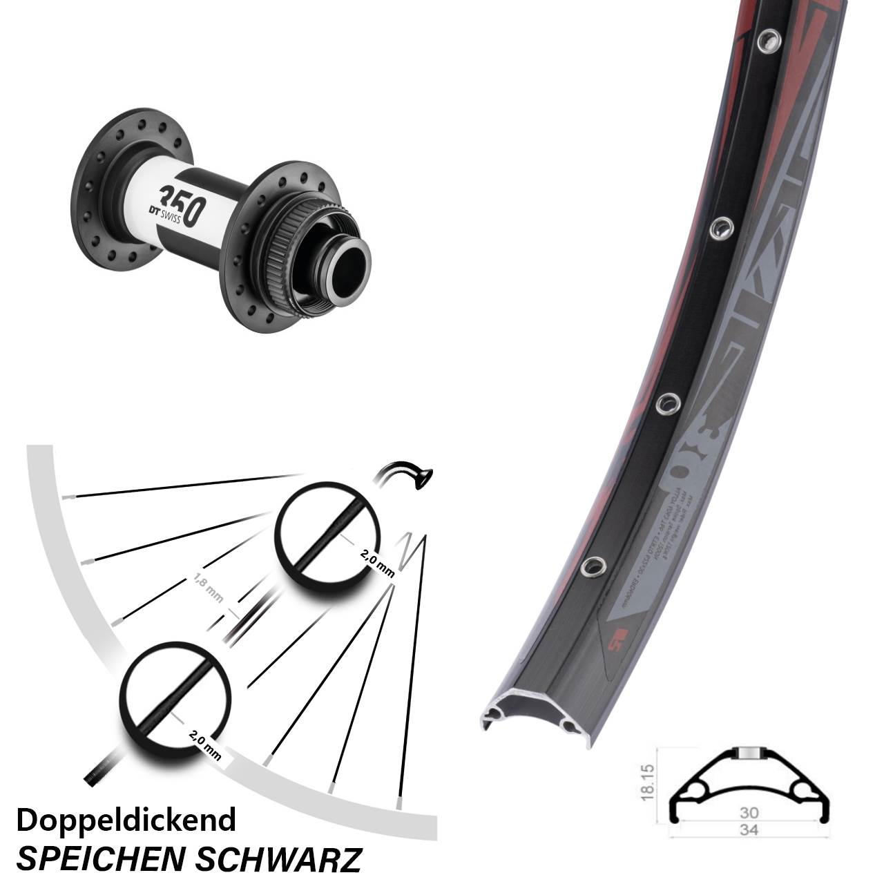 Vorderrad Centerlock 15x100 29 Zoll Rodi TRYP 30 DT Swiss 350