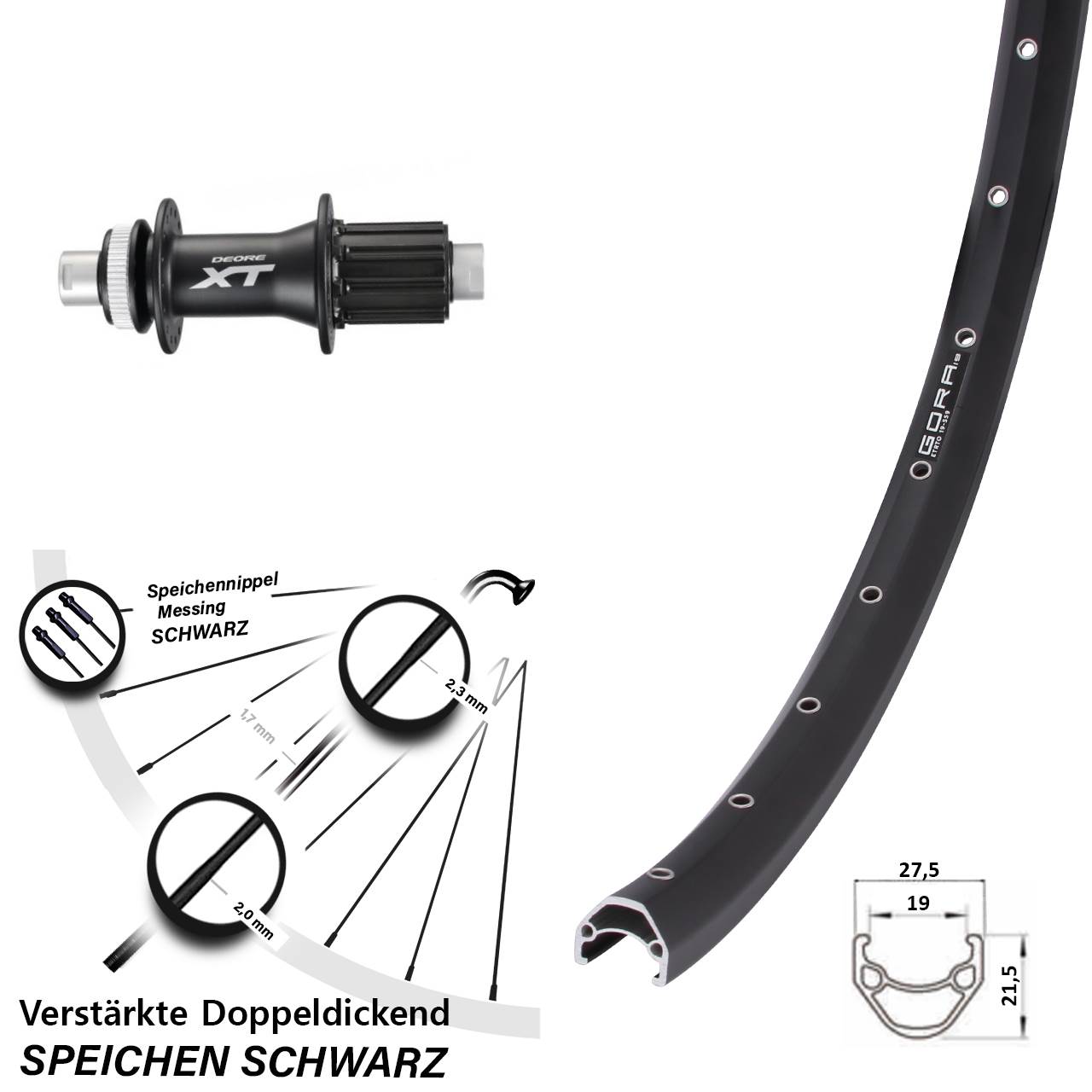 Centerlock Hinterrad 26 Zoll Gora 19 Shimano XT 8-11 fach 12x142