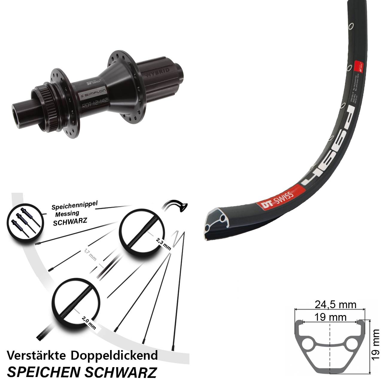 Hinterrad Centerlock 28-29 Zoll DT Swiss 466-370 Hybrid 8-11 fach HG 12x142