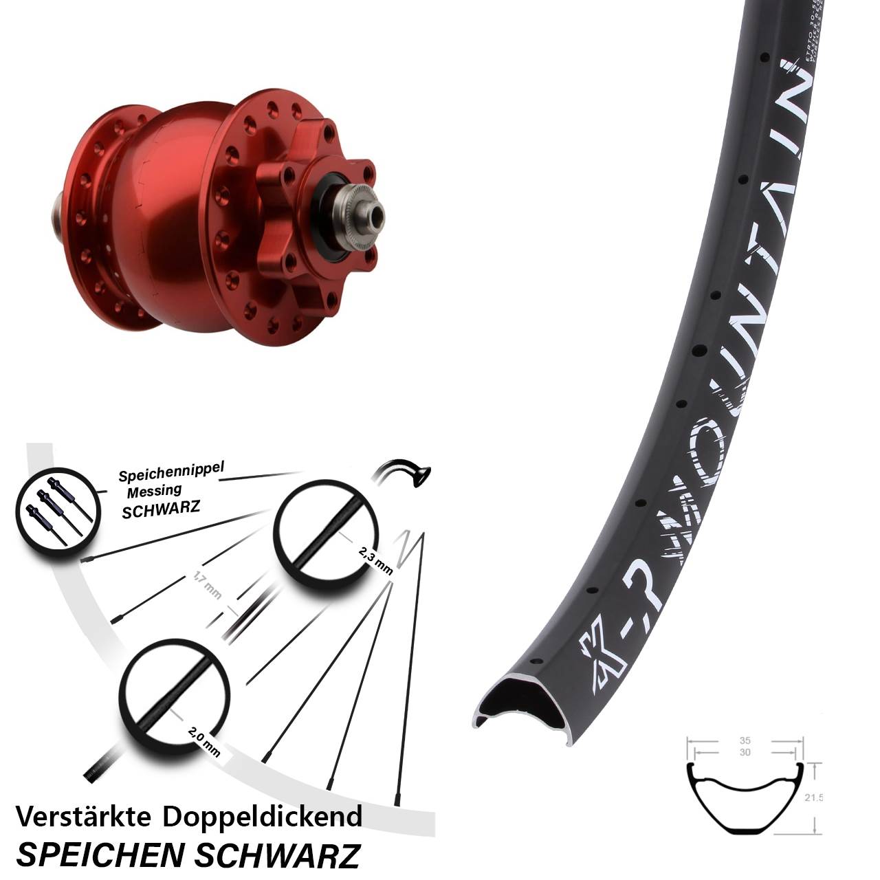 SON 28 rot KX-R Mountain 6-loch 27,5 Zoll Nabendynamo-Vorderrad QR
