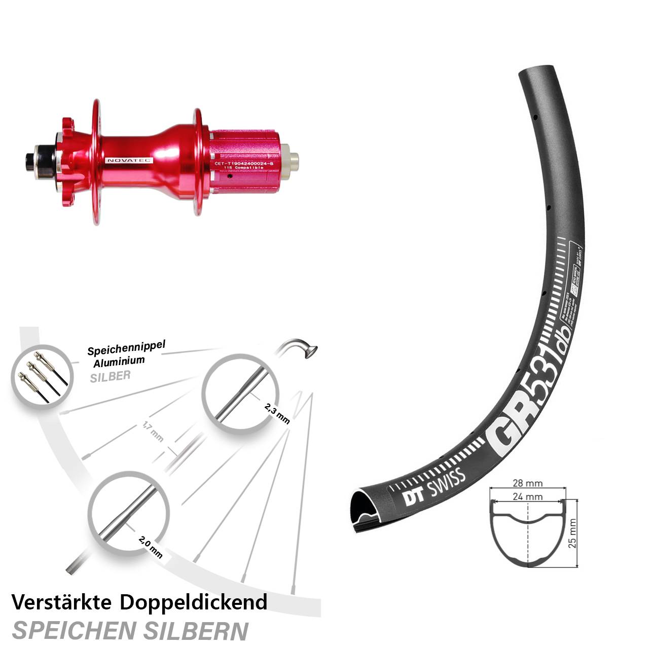DT Swiss GR 531 Novatec D792SB 29 Zoll Hinterrad 6-Loch für Schnellspanner 8-12 fach HG