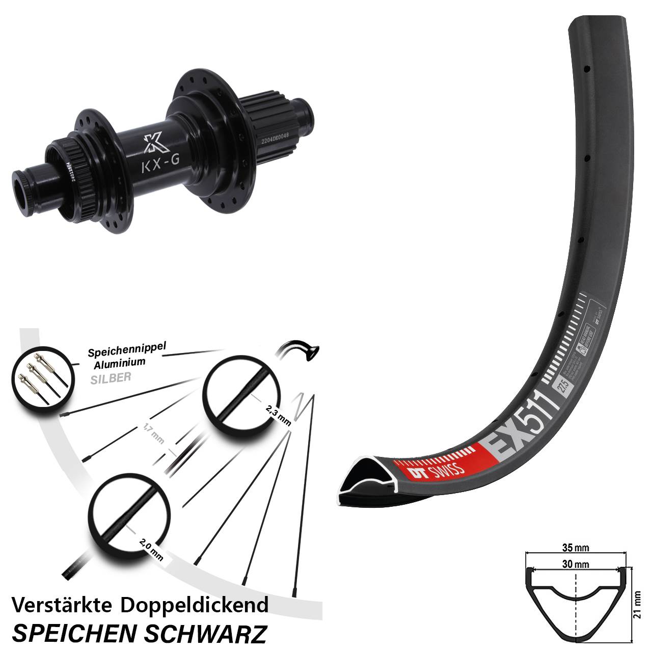 Disc Hinterrad 29 Zoll DT Swiss EX511 KX-GS verstärkt Micro Spline 12x142