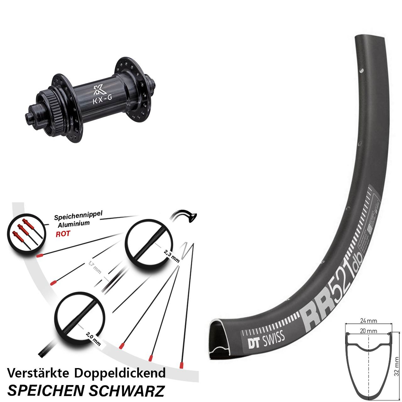 28 Zoll DT Swiss RR 521 KX-G Disc Vorderrad QR