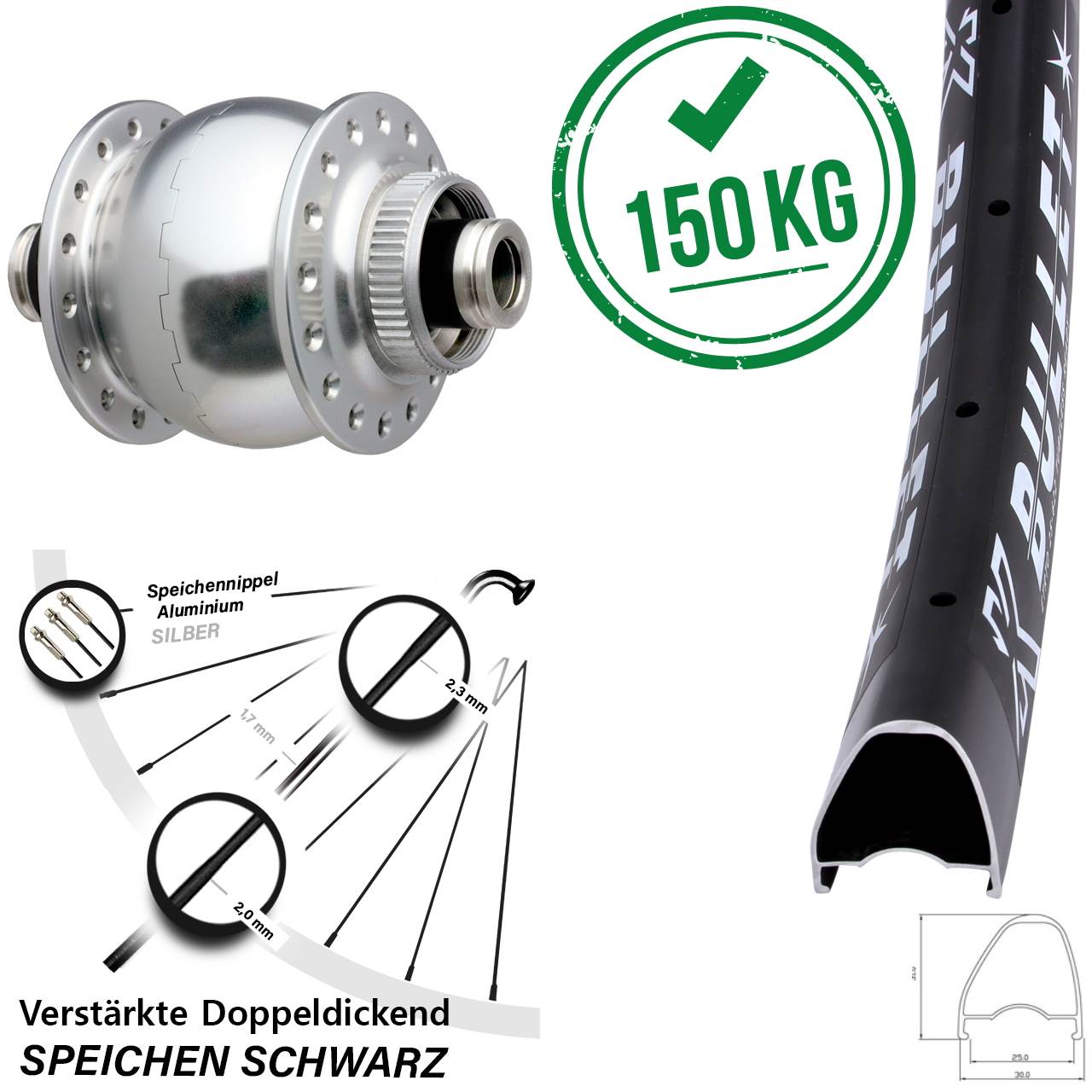 Disc Nabendynamo-Laufrad 29 Zoll KX Bullet OS SONdelux 12x100