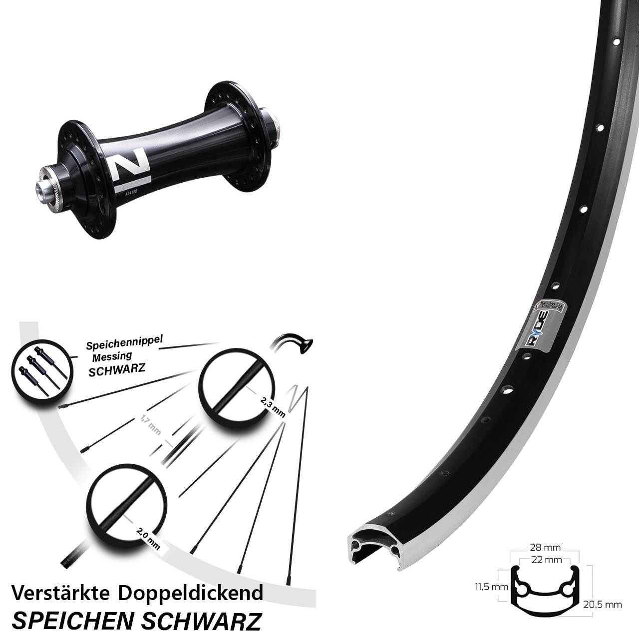 650B Vorderrad Ryde Andra 35 Novatec A141 SB für Schnellspanner