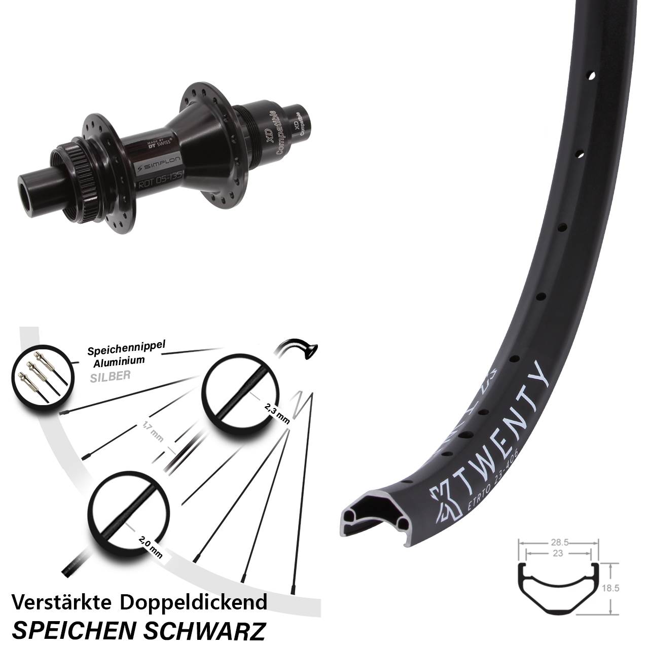 Hinterrad Centerlock 12x142 20 Zoll KX Twenty DT Swiss 370 XD 11-12 fach