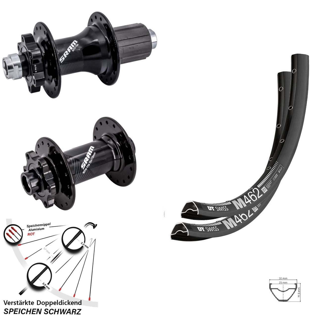 Disc Laufradsatz 27,5 Zoll DT Swiss M462 Sram 716 746 8-11 fach 15x110 12x148