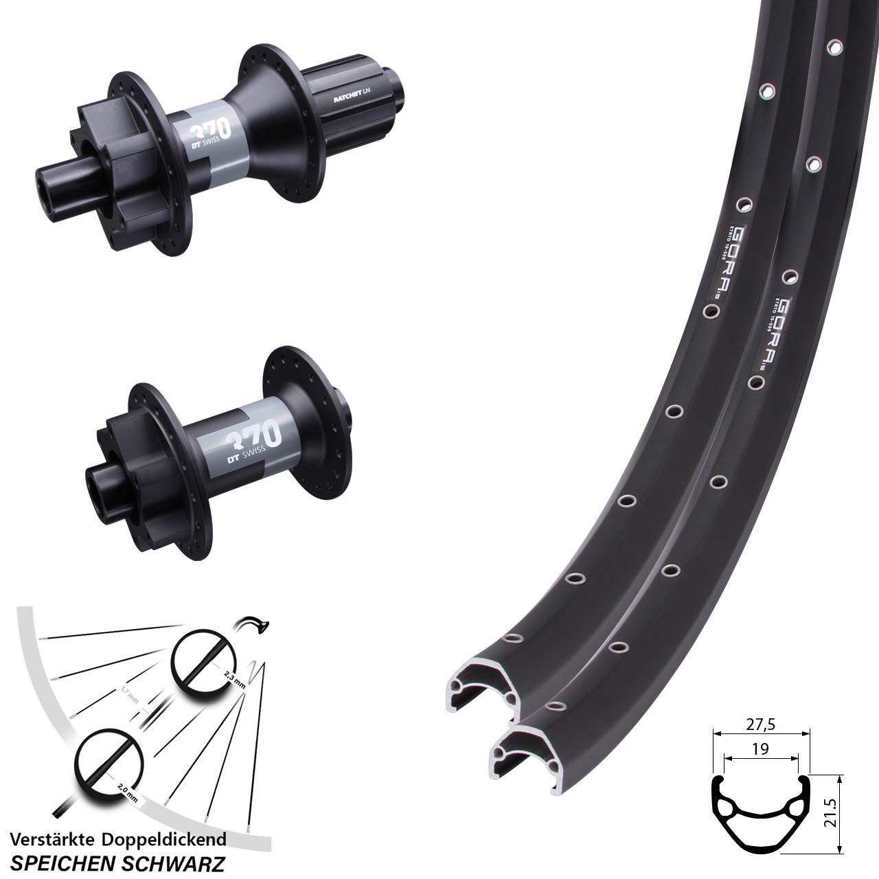 Laufradsatz 6-Loch 15x100 12x142 27,5 Zoll Gora 19 DT Swiss 370 8-11 fach