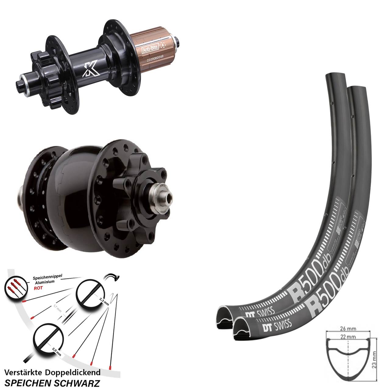 Laufradsatz 6-Loch für Schnellspanner SON 28 Zoll DT Swiss R500 KX-M 8-12 fach HG
