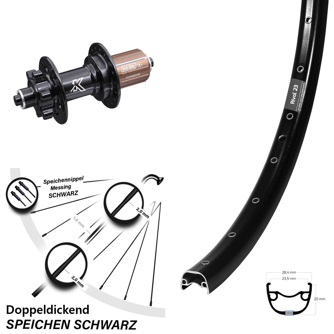 Ryde Rival 23 KX-M 27,5 Zoll Hinterrad 6-Loch für Schnellspanner 8-12 fach HG