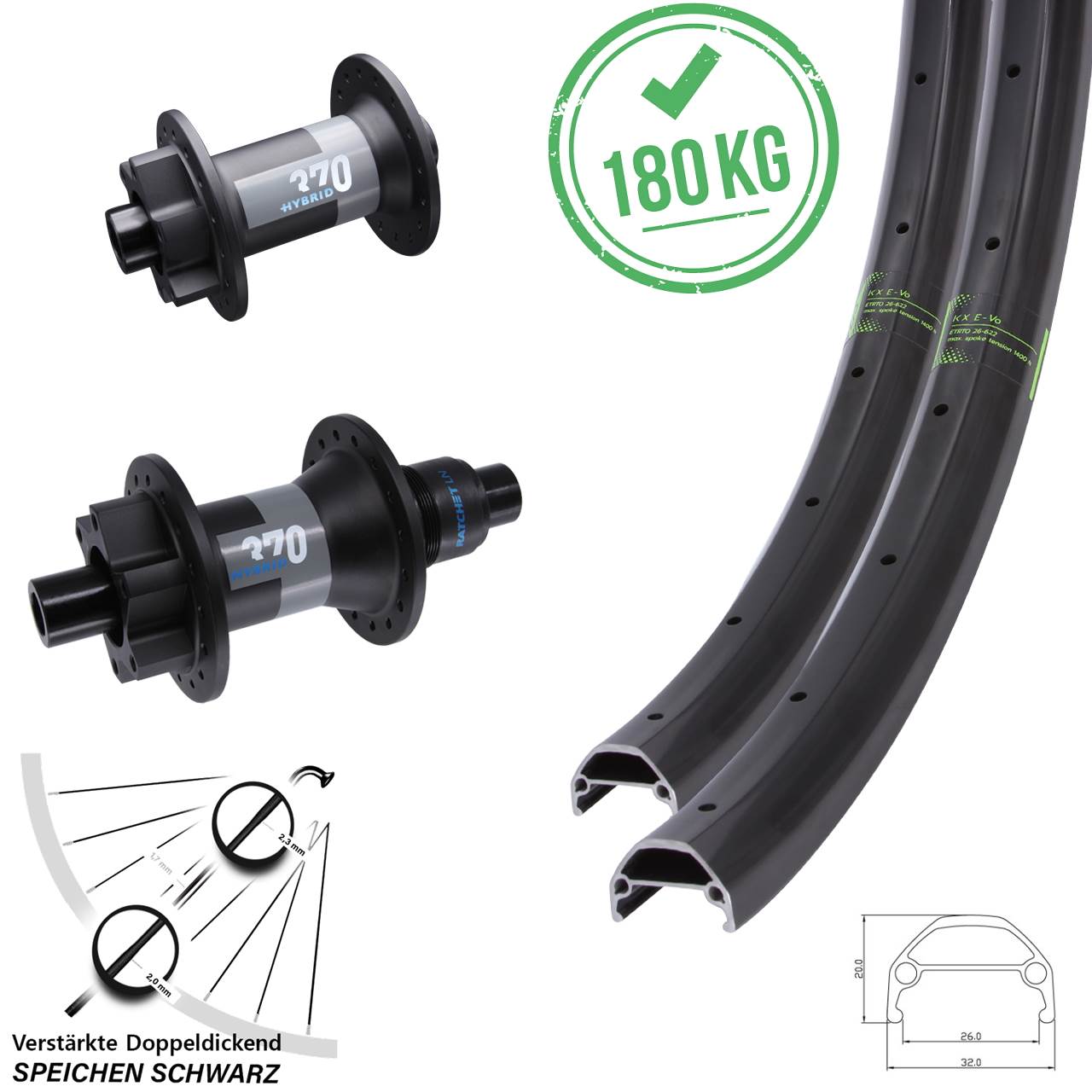 Disc Laufradsatz 20 28/29 Zoll KX Evo DT Swiss 370 Hybrid XD 11-12 fach 15x110 Boost