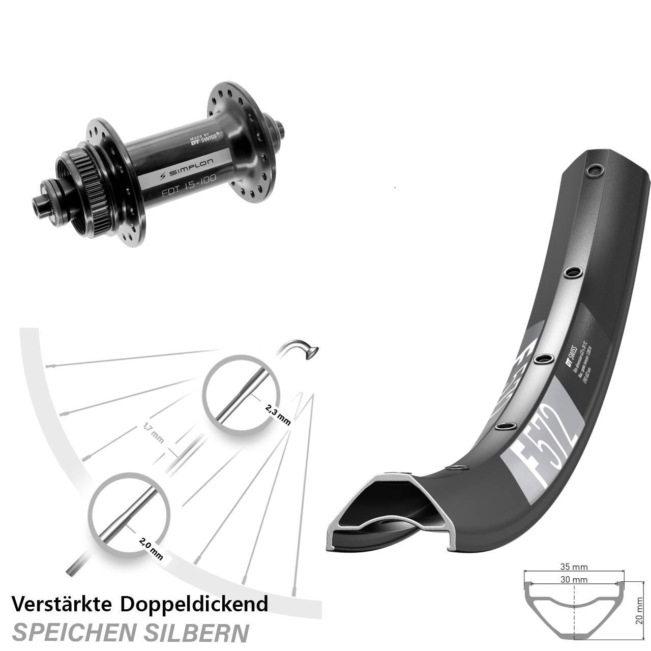 29 Zoll DT Swiss F 572-370 Disc Vorderrad für Schnellspanner