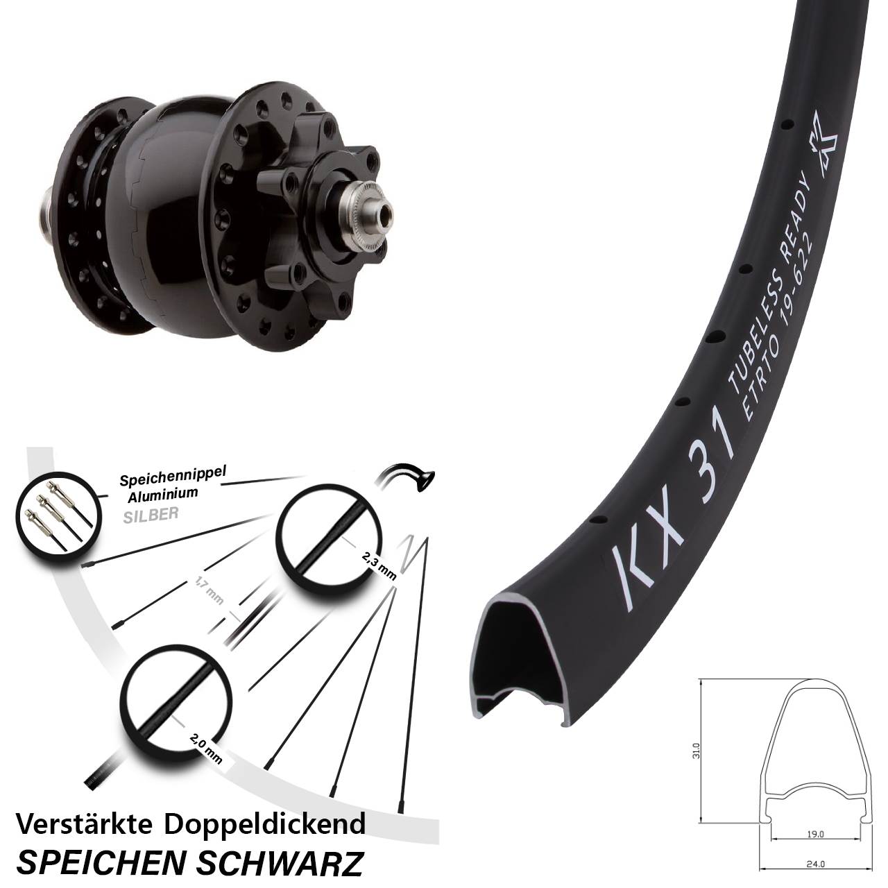 KX 31 SON 28 Zoll Dynamo-Vorderrad 6-Loch für Schnellspanner